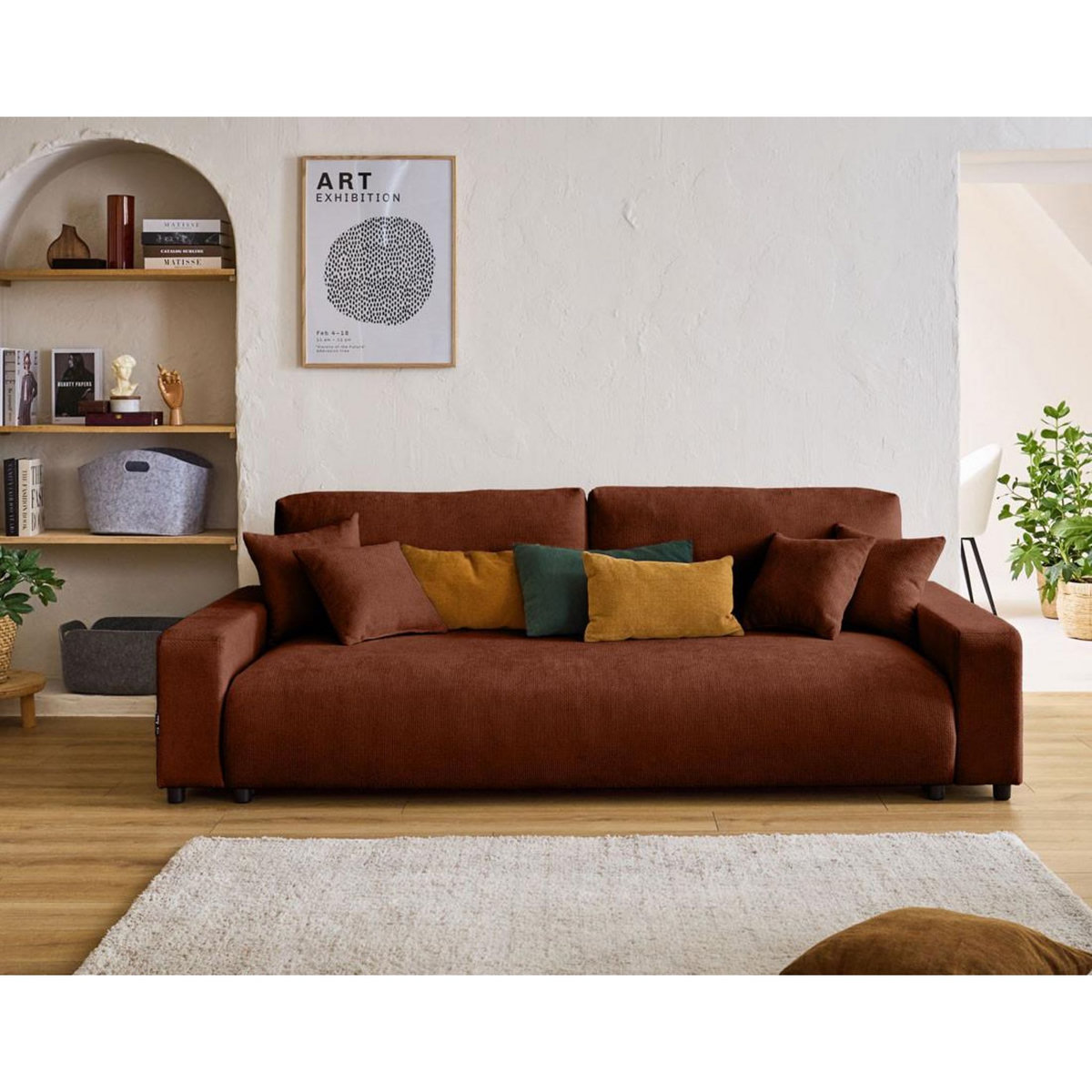 LISA DESIGN Pivoine - canapé droit 3 places - convertible avec coffre - en velours texturé