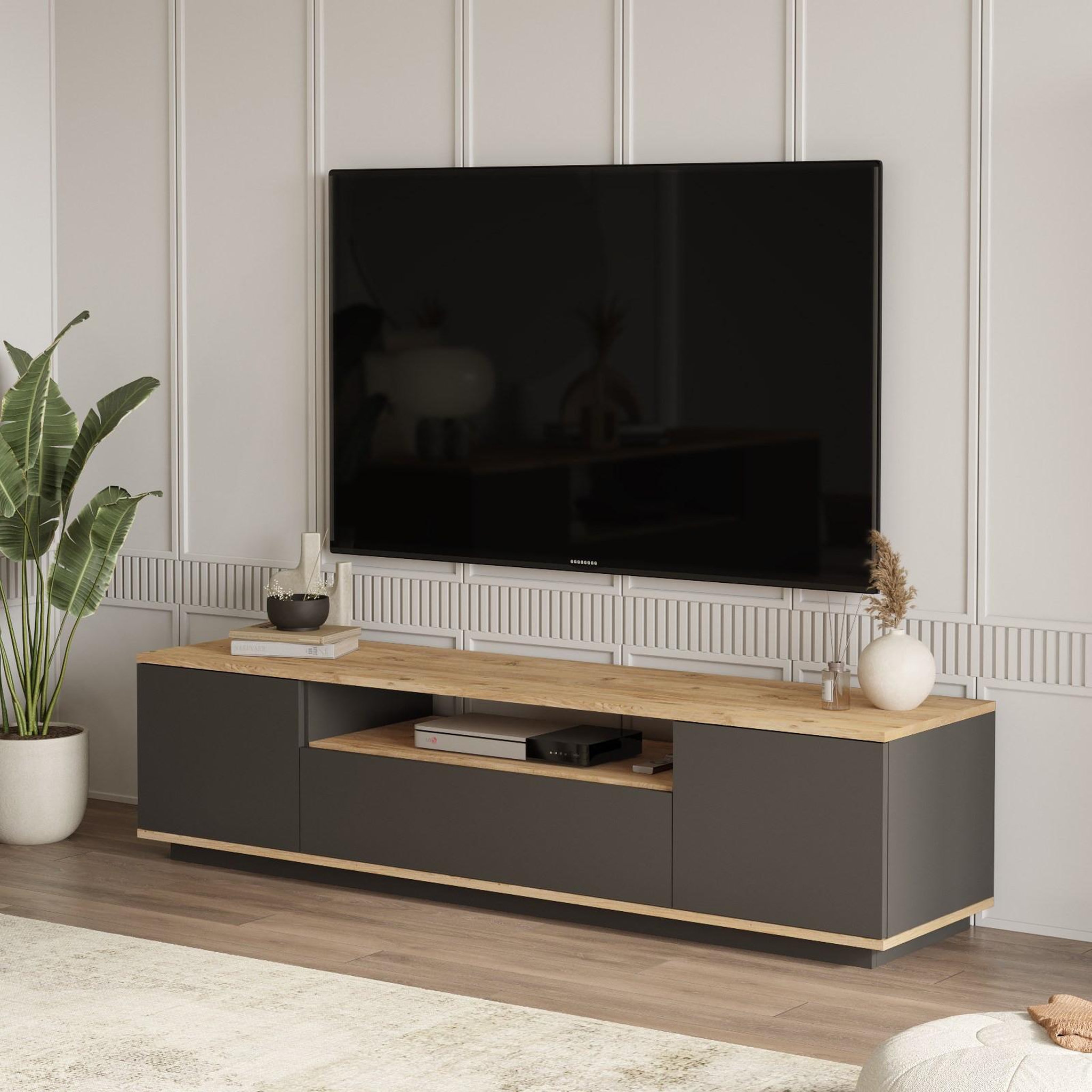 Voir la diapositive 3 : Habitat et Jardin Meuble tv en bois  fr7  - 180 x 44 x 44 cm - pin atlantiqueanthracite
