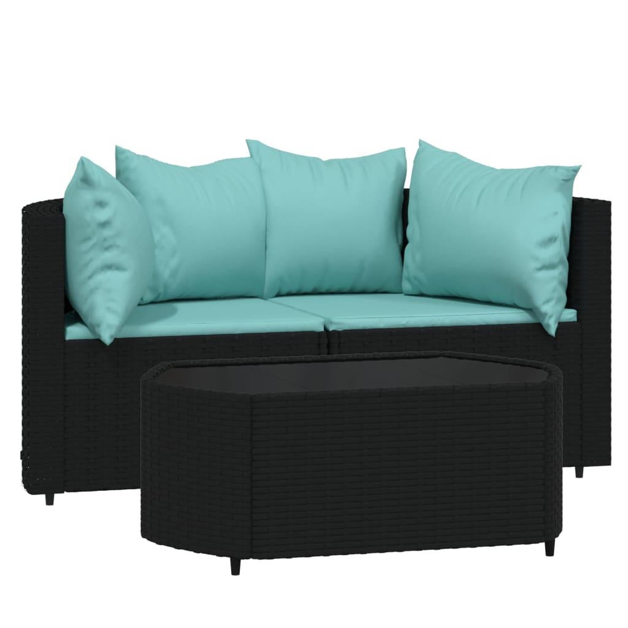 Voir la diapositive 2 : VIDAXL Salon de jardin 3 pcs avec coussins Noir Resine tressee
