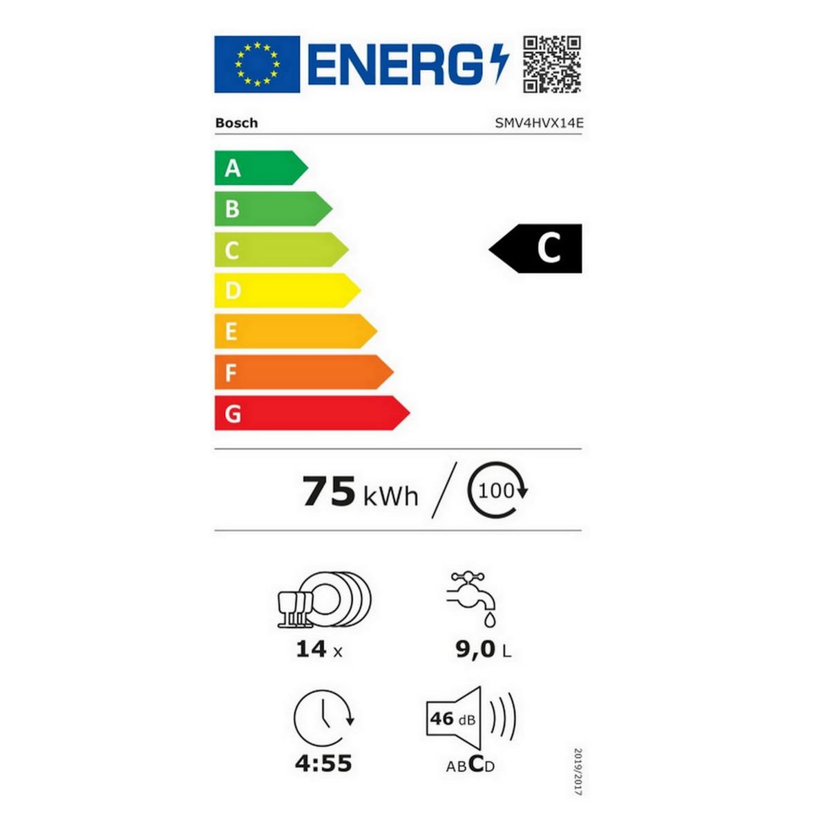 BOSCH Lave-vaisselle 60cm 14 couverts 46db tout intégrable - SMV4HVX14E