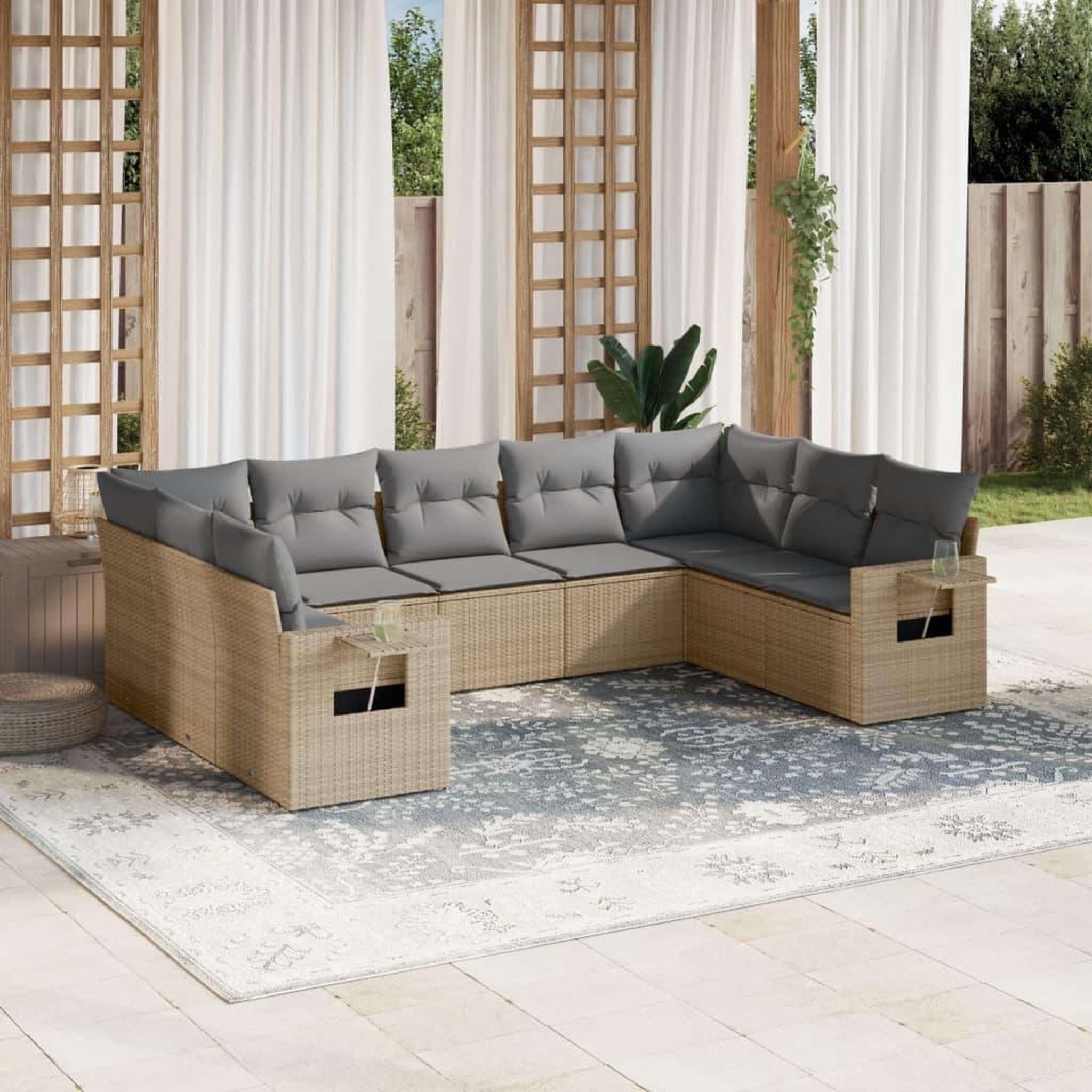 VIDAXL Salon de jardin avec coussins 9 pcs beige resine tressee
