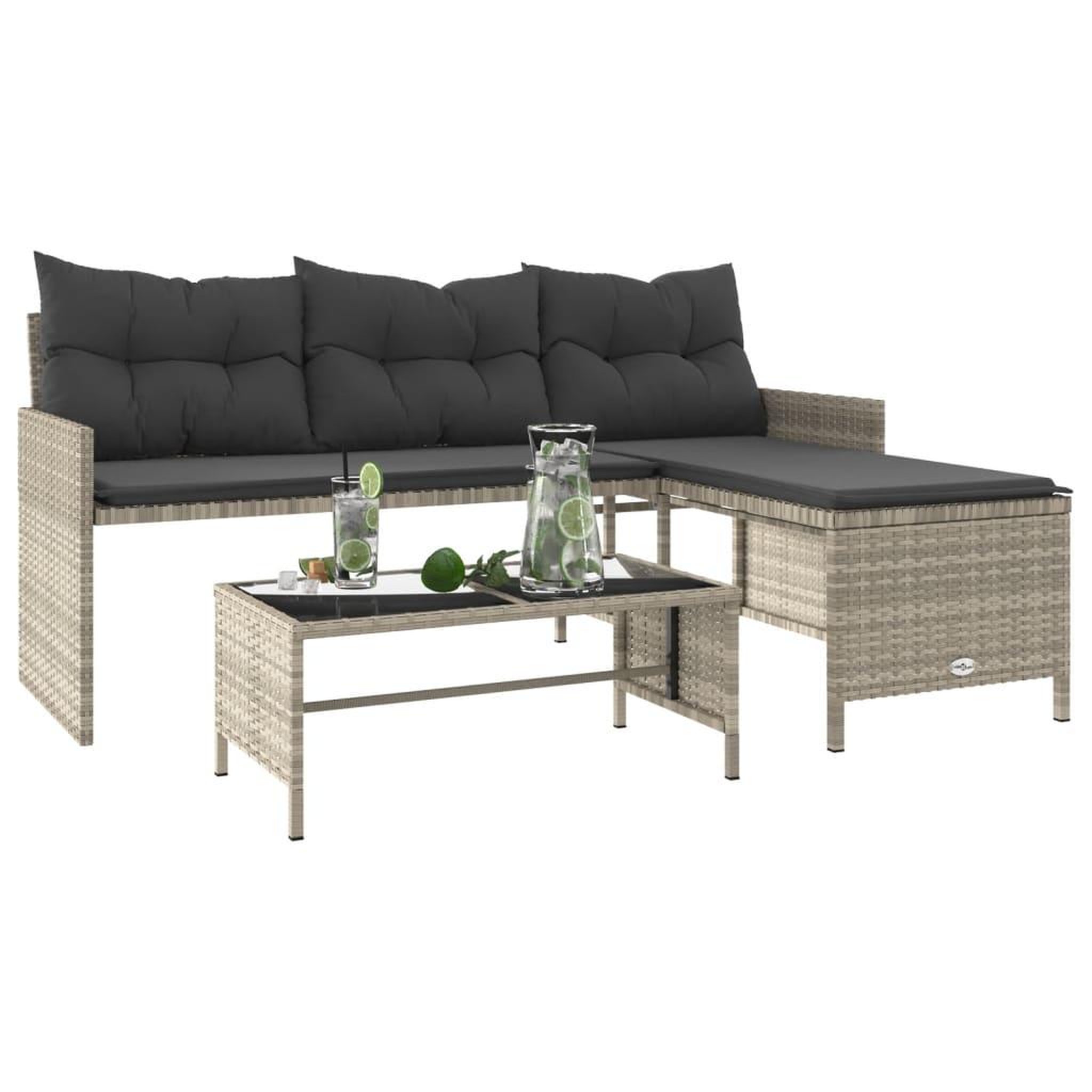 Voir la diapositive 4 : VIDAXL Canape de jardin et table et coussins en forme de L gris clair