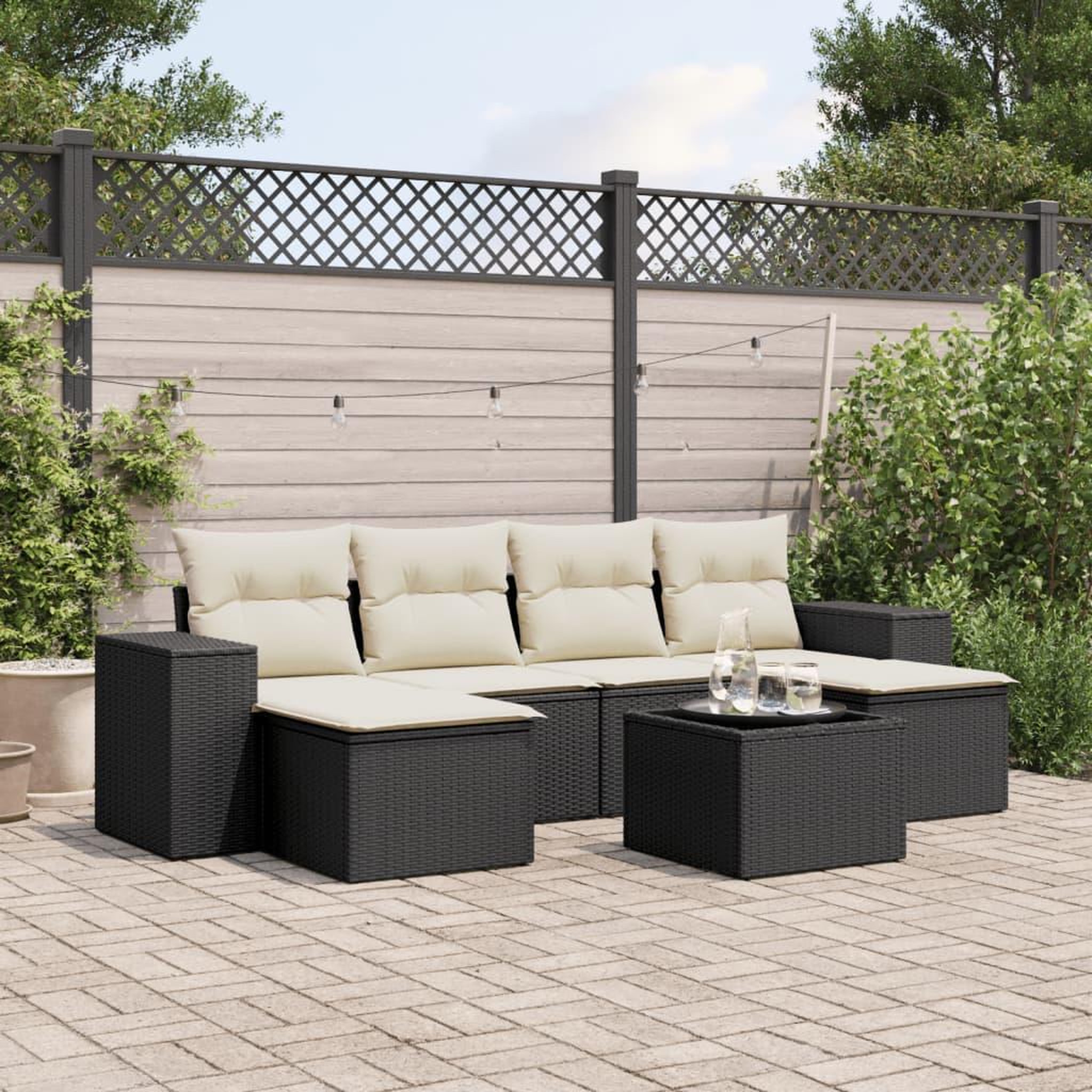 VIDAXL Salon de jardin 7 pcs avec coussins noir resine tressee