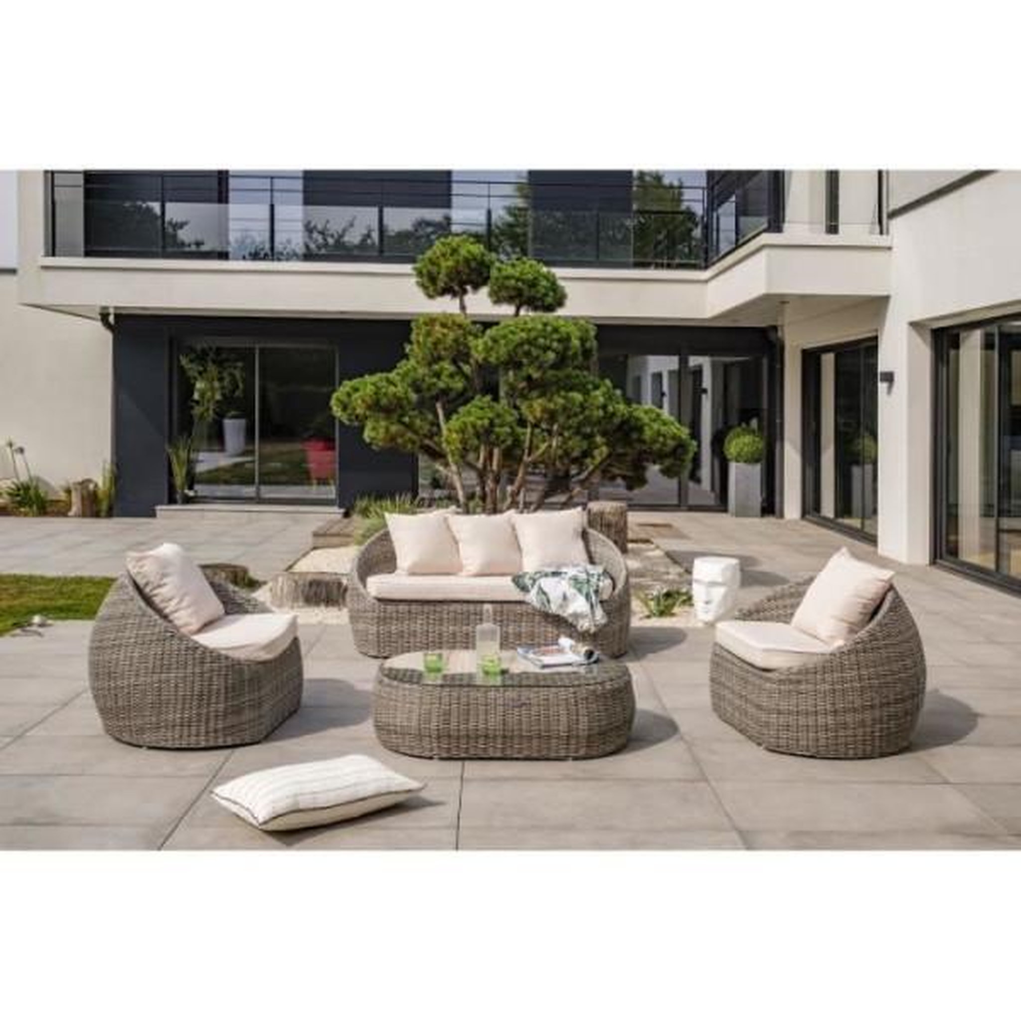 Voir la diapositive 2 : DCB GARDEN Salon de jardin ISA 5 places en résine tressée - Gris