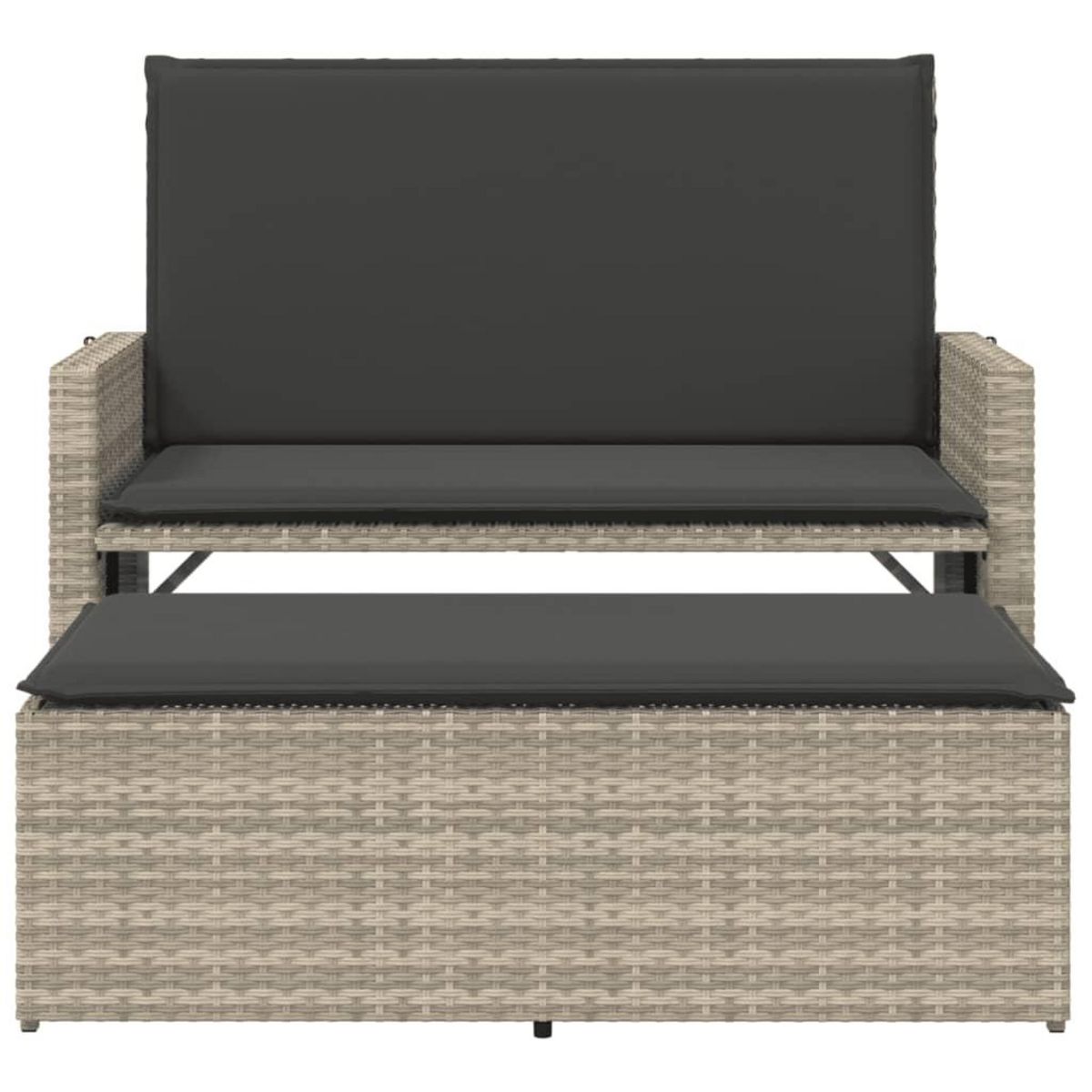 VIDAXL Banc de jardin et coussins et repose-pied gris clair poly rotin