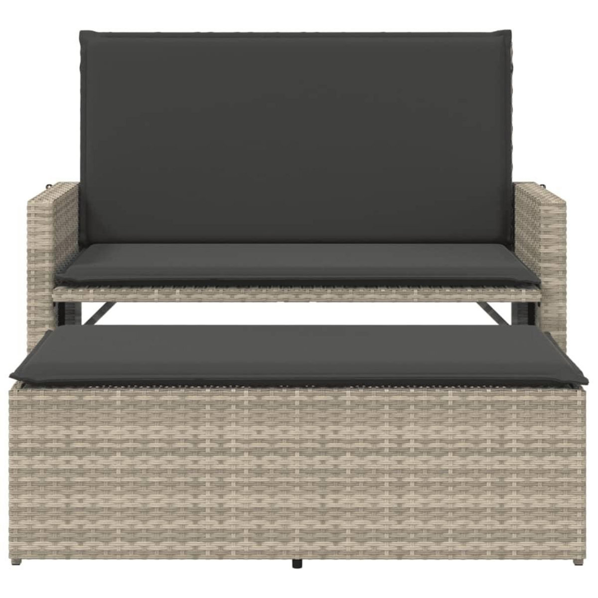 VIDAXL Banc de jardin et coussins et repose-pied gris clair poly rotin