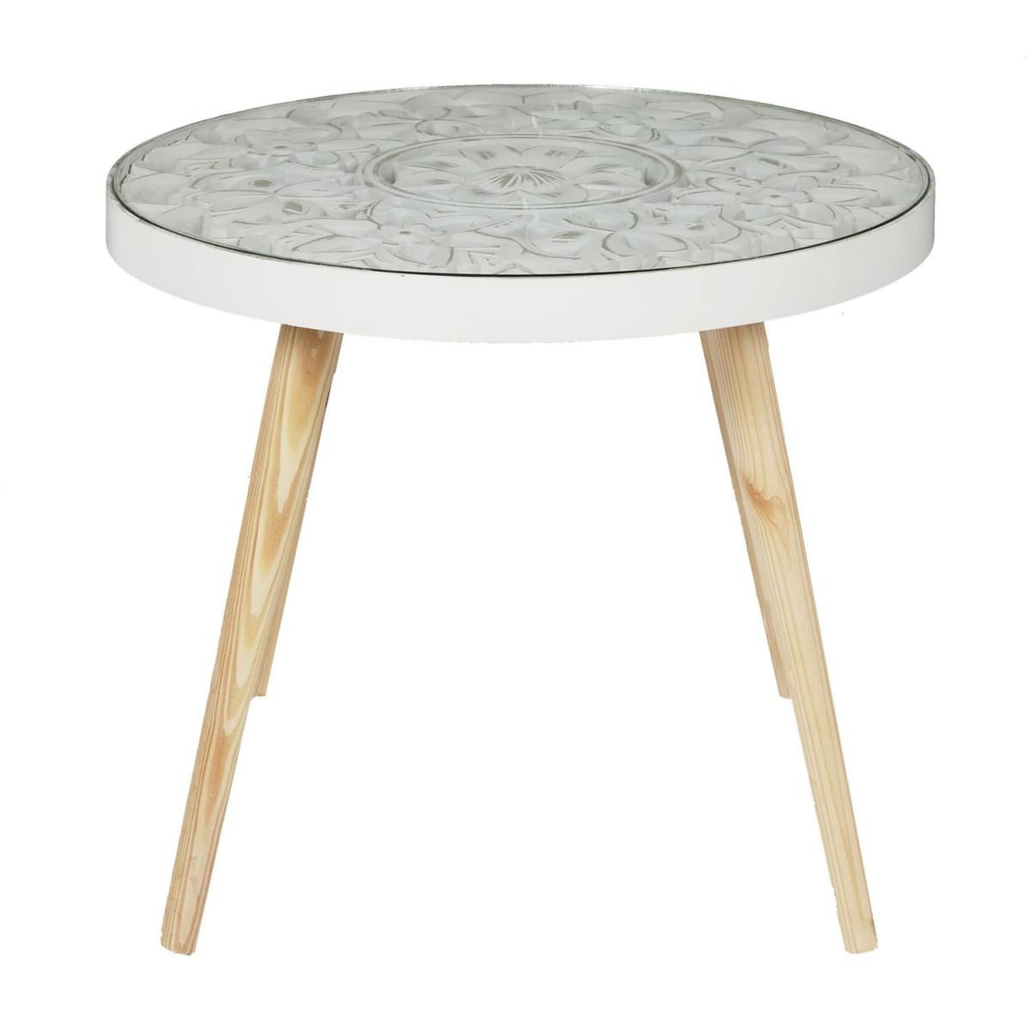 Voir la diapositive 1 : The Home Deco Factory Table Basse Design  Arabesque  50cm Blanc & Beige