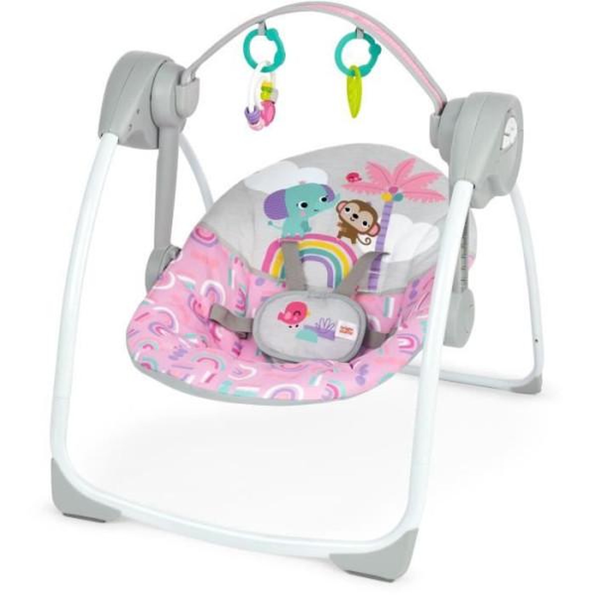 Bright Starts Bright starts balancelle bébé électrique compacte – animaux, rose, 6 vitesses balancement, 10 chansons, 2 position d'inclin