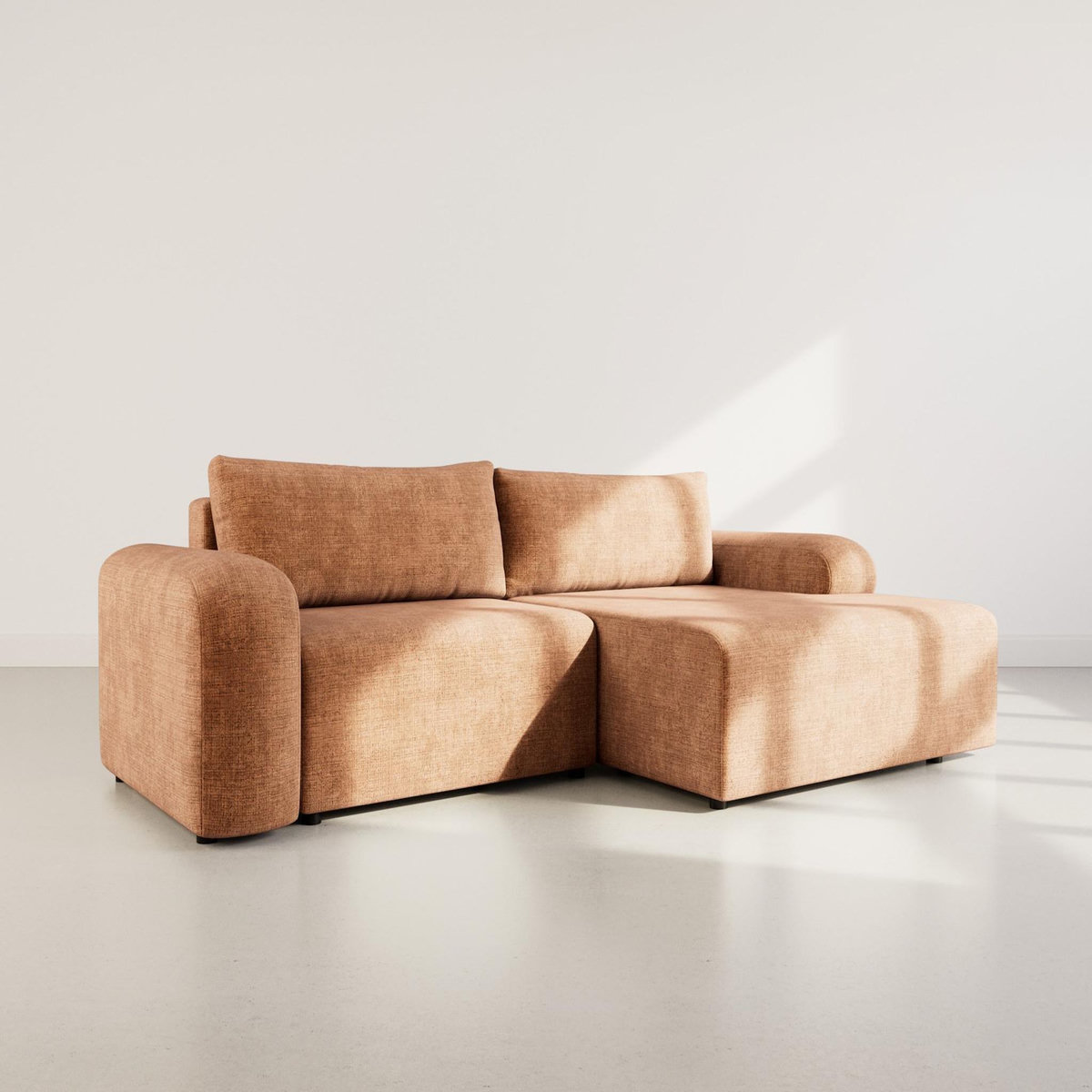 BEST MOBILIER Rebecca - canapé d'angle droit 4 places convertible avec coffre en velours texturé