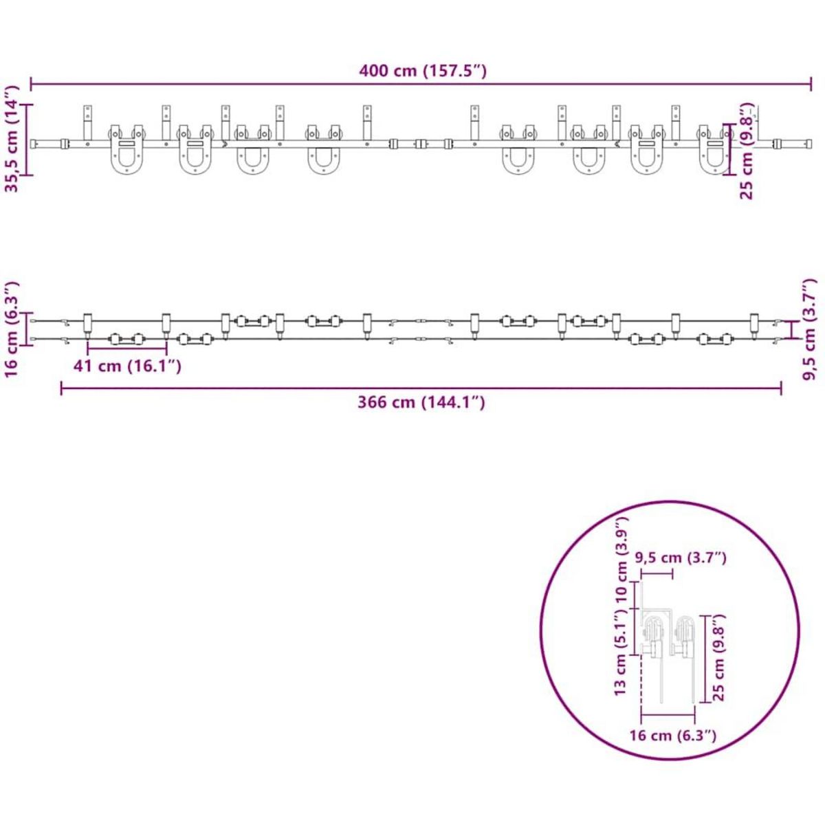 VIDAXL Kit de quincaillerie de porte coulissante 400 cm acier noir