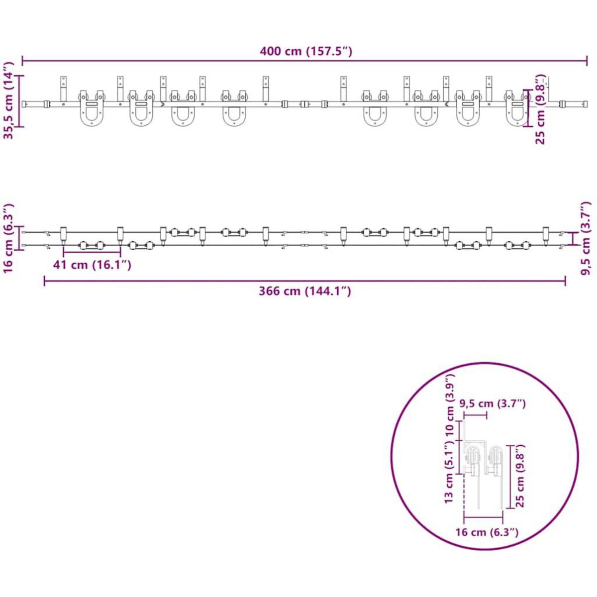 VIDAXL Kit de quincaillerie de porte coulissante 400 cm acier noir
