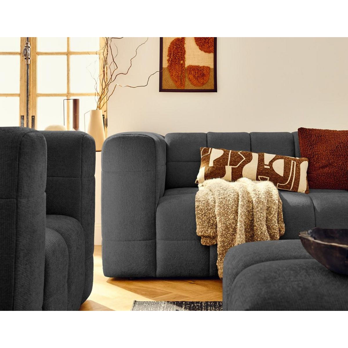 LISA DESIGN Suzano - canapé droit 2 places en tissu texturé