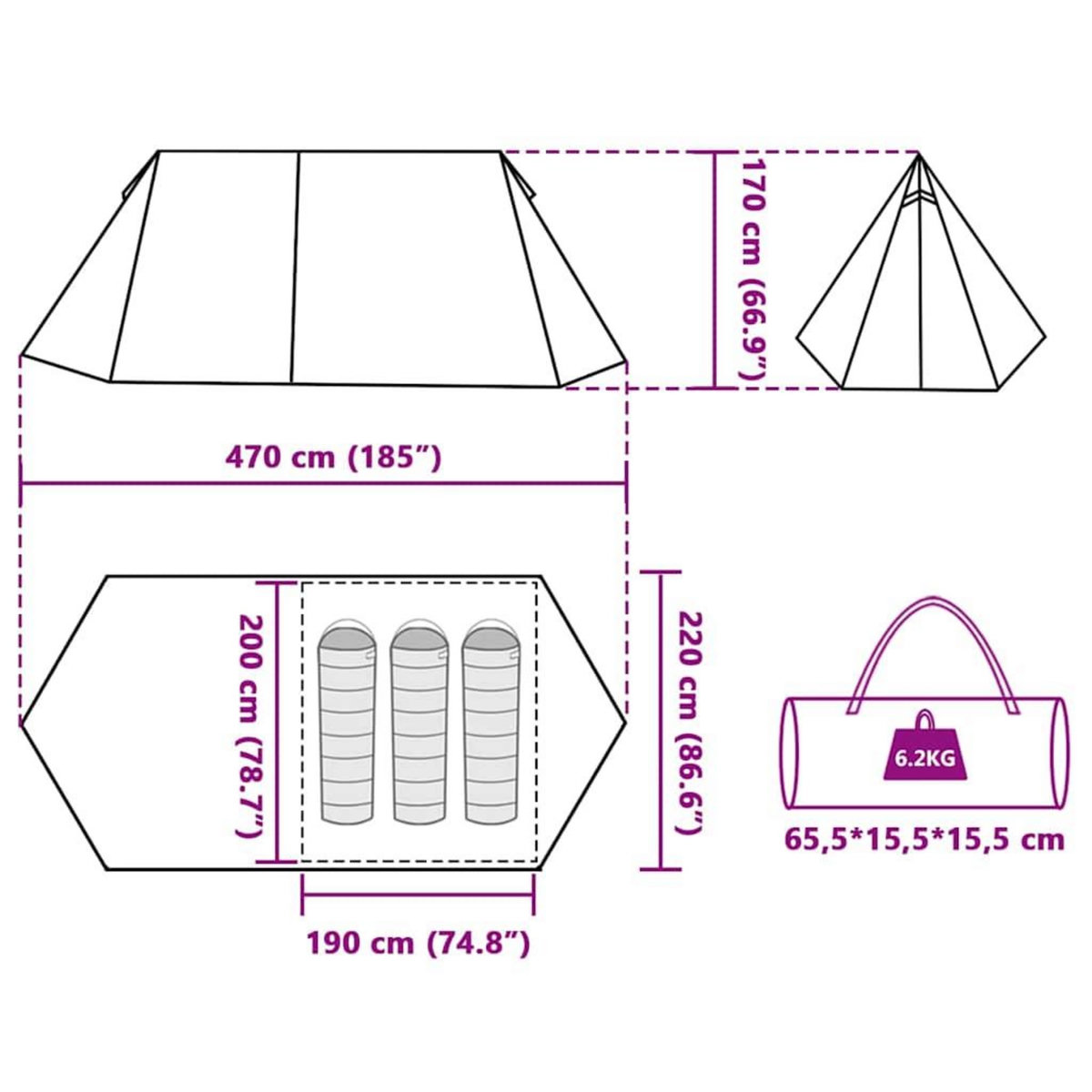 VIDAXL Tente de camping 3 personnes vert impermeable