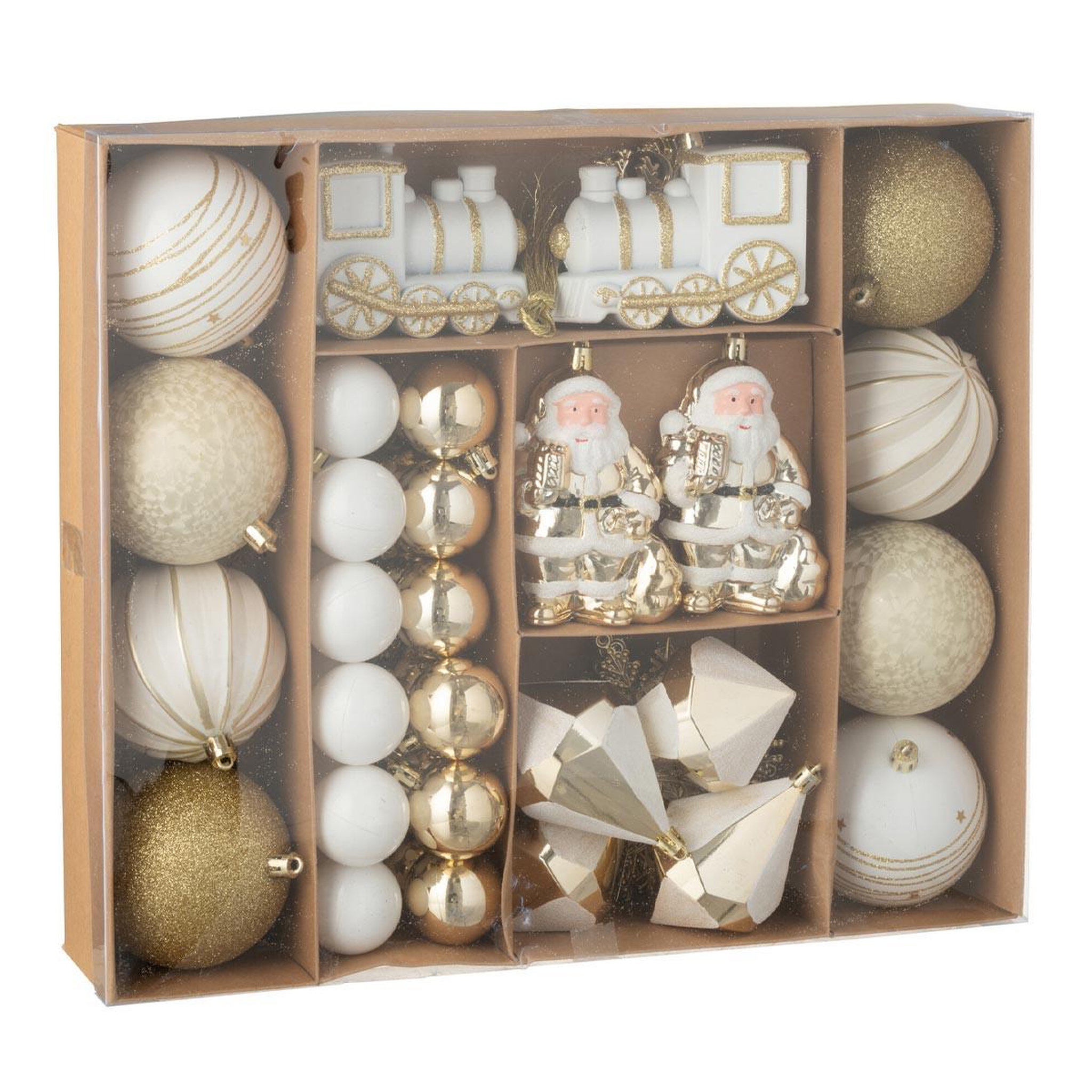 J-LINE Lot de 55 boules de noël  night  38cm blanc & doré