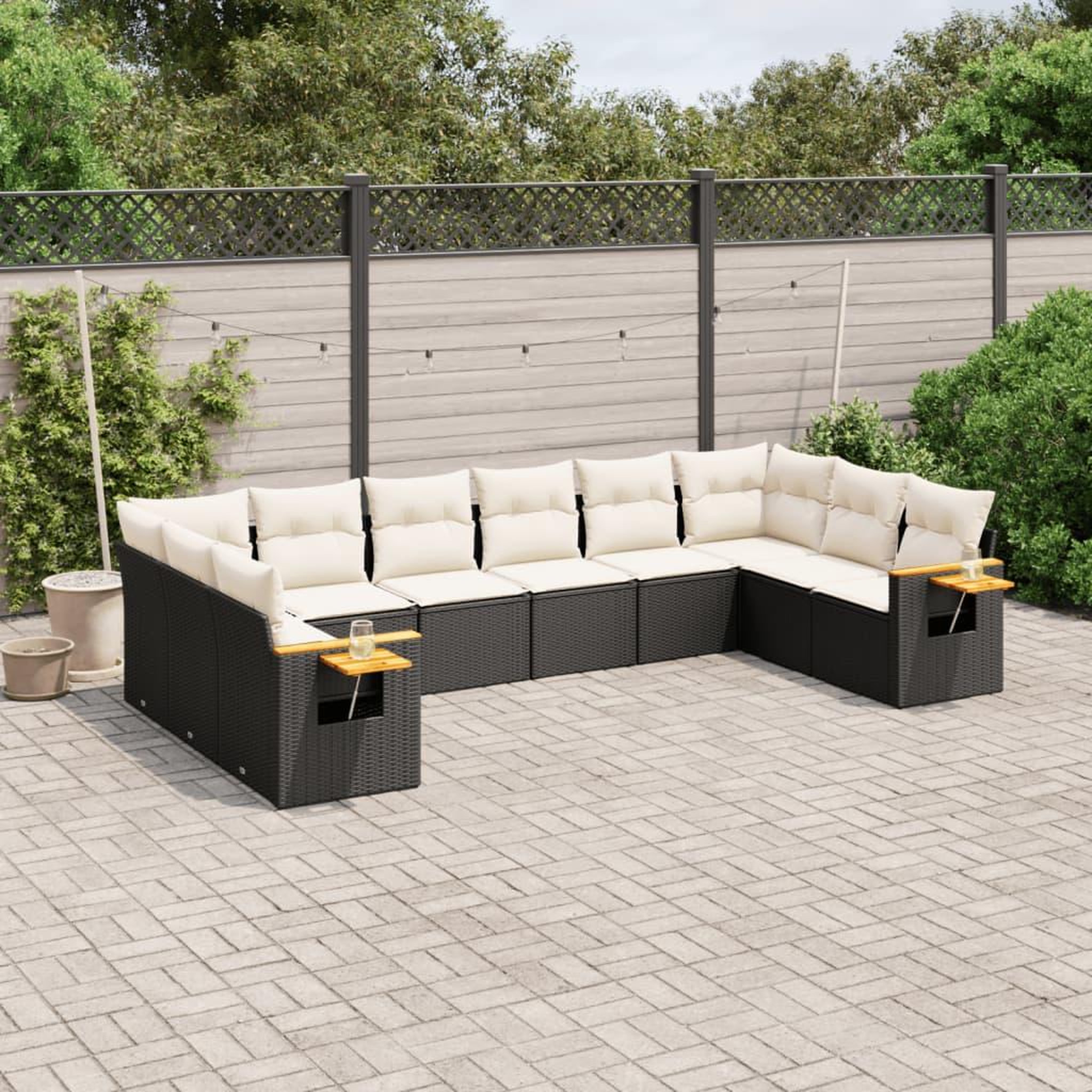 VIDAXL Salon de jardin 10 pcs avec coussins noir resine tressee