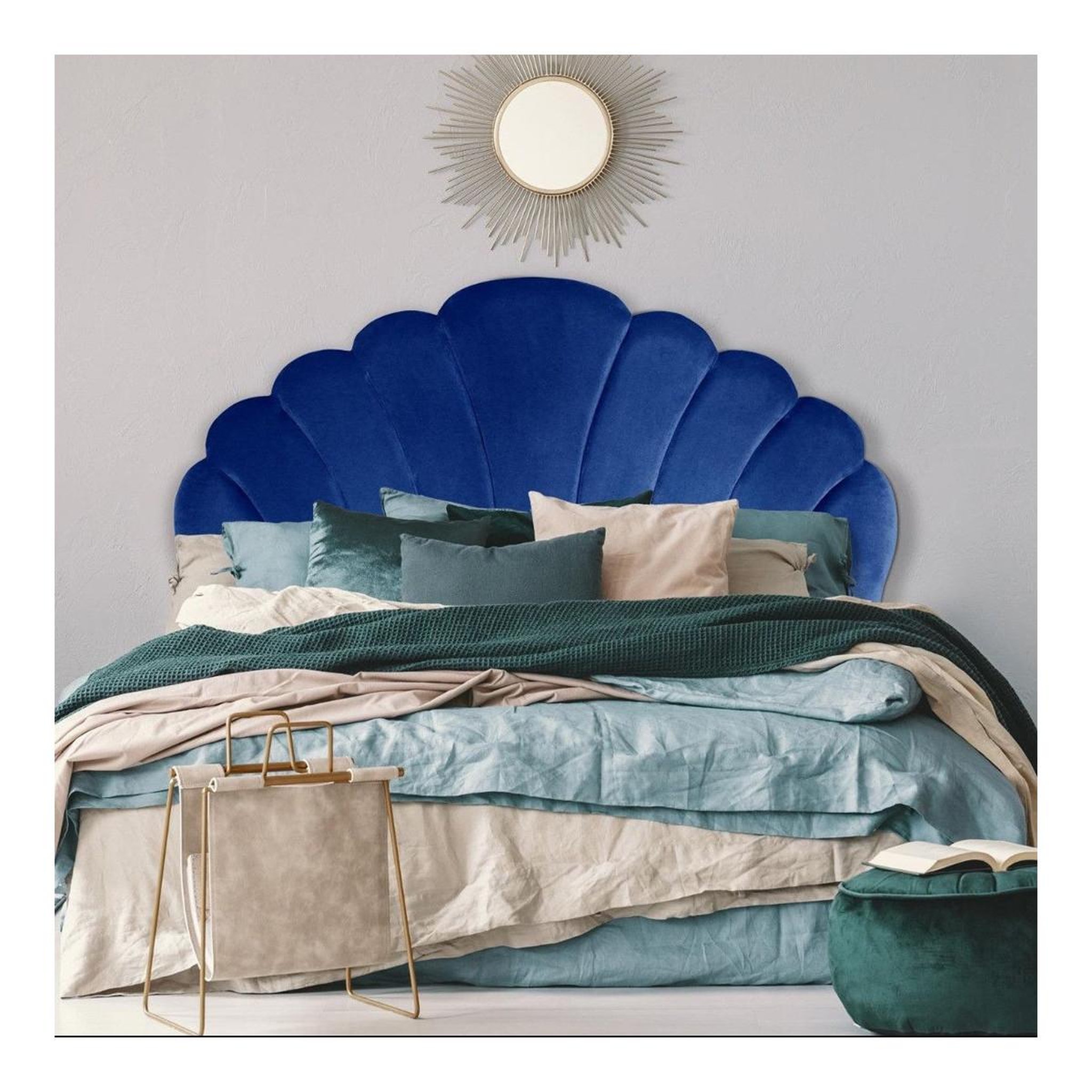 Voir la diapositive 5 : Paris Prix Tête de lit en velours  shelly  160cm bleu
