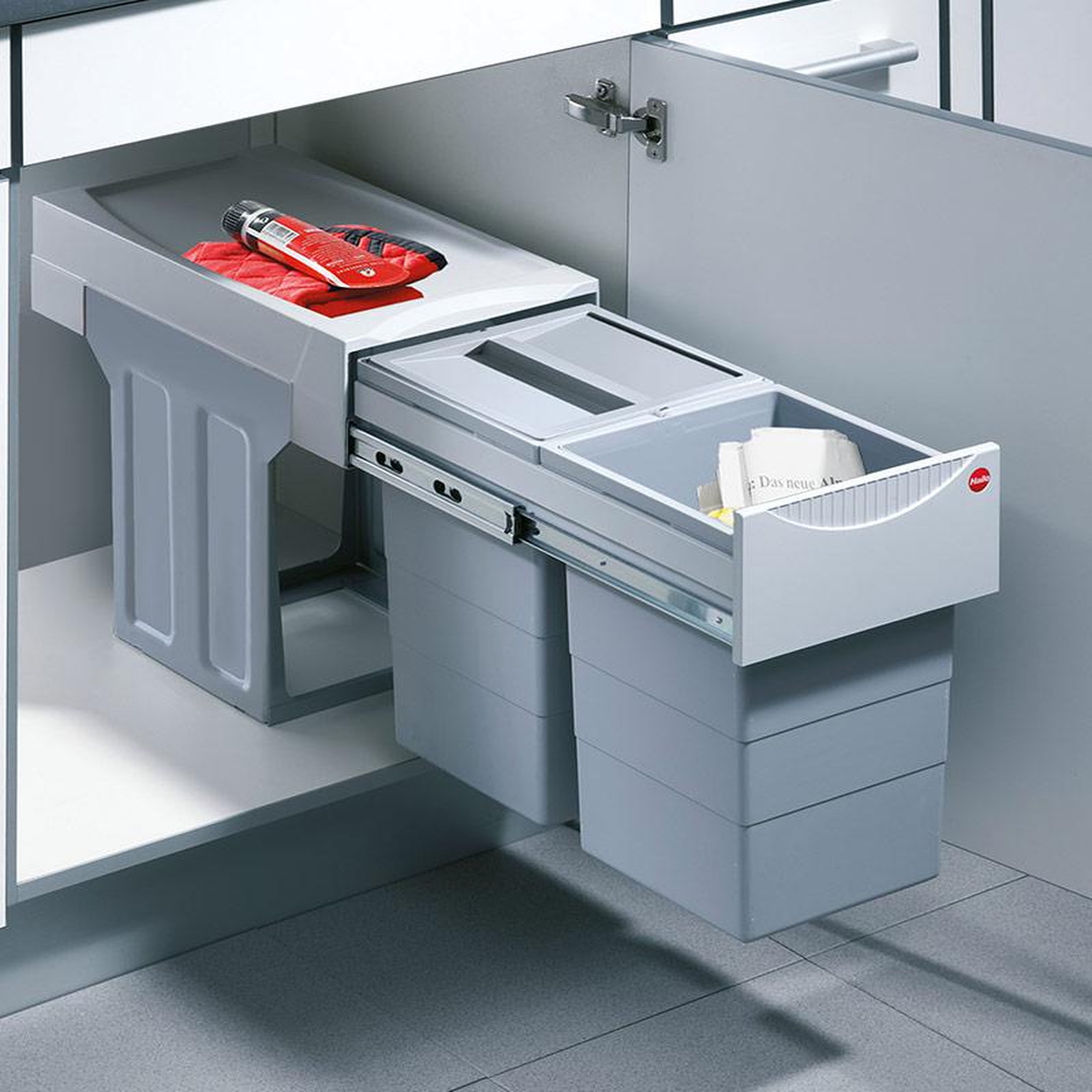 Voir la diapositive 3 : HAILO Poubelle de cuisine tri sélectif 2 bacs encastrable 30l (15+15) hailo tandem