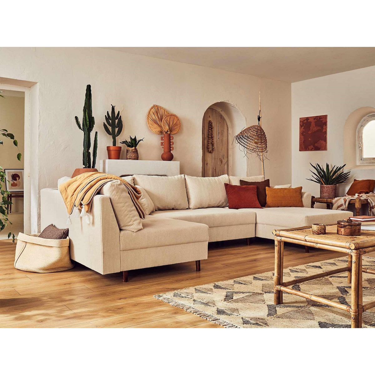 LISA DESIGN Rune - canapé panoramique d'angle gauche - 7 places - en velours côtelé