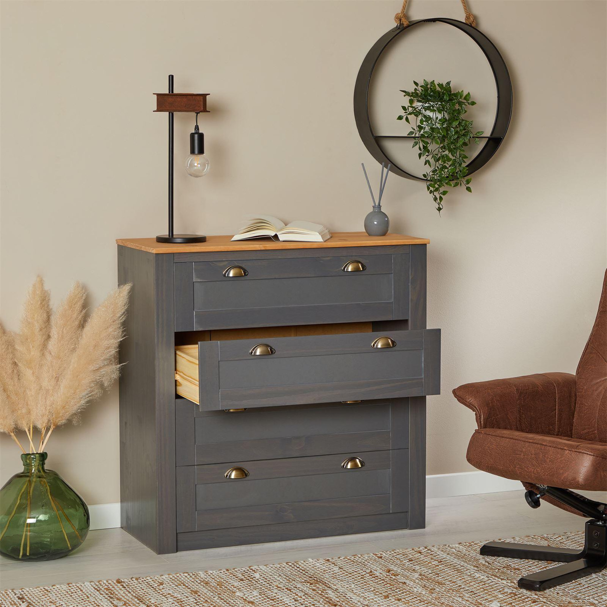 Voir la diapositive 4 : IDIMEX Commode BOLTON avec 4 tiroirs, en pin massif