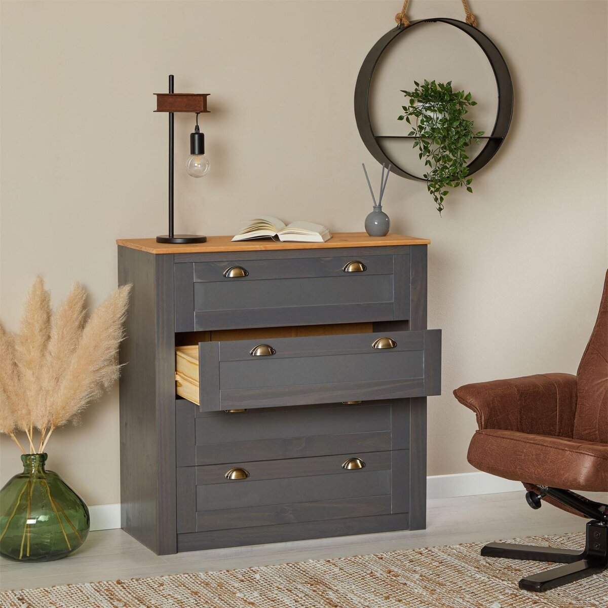 IDIMEX Commode BOLTON avec 4 tiroirs, en pin massif