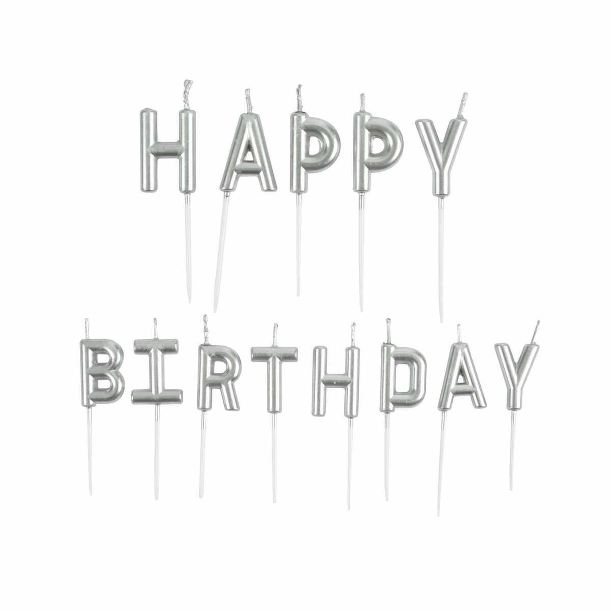 HOMEA Lot de 13 Bougies  Happy Birthday  8cm Argent
