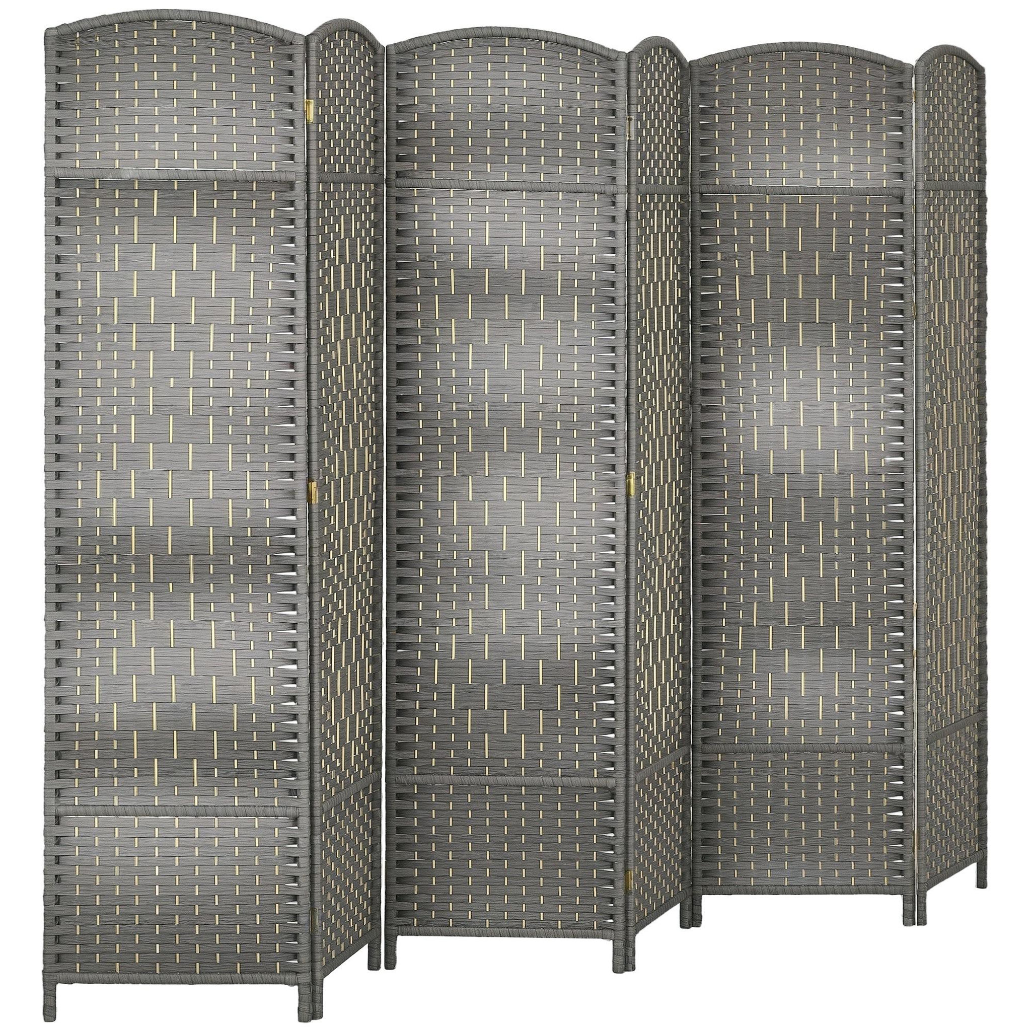 HOMCOM Paravent intérieur 6 panneaux pliables en bois séparateur de pièce style bohème tissé gris