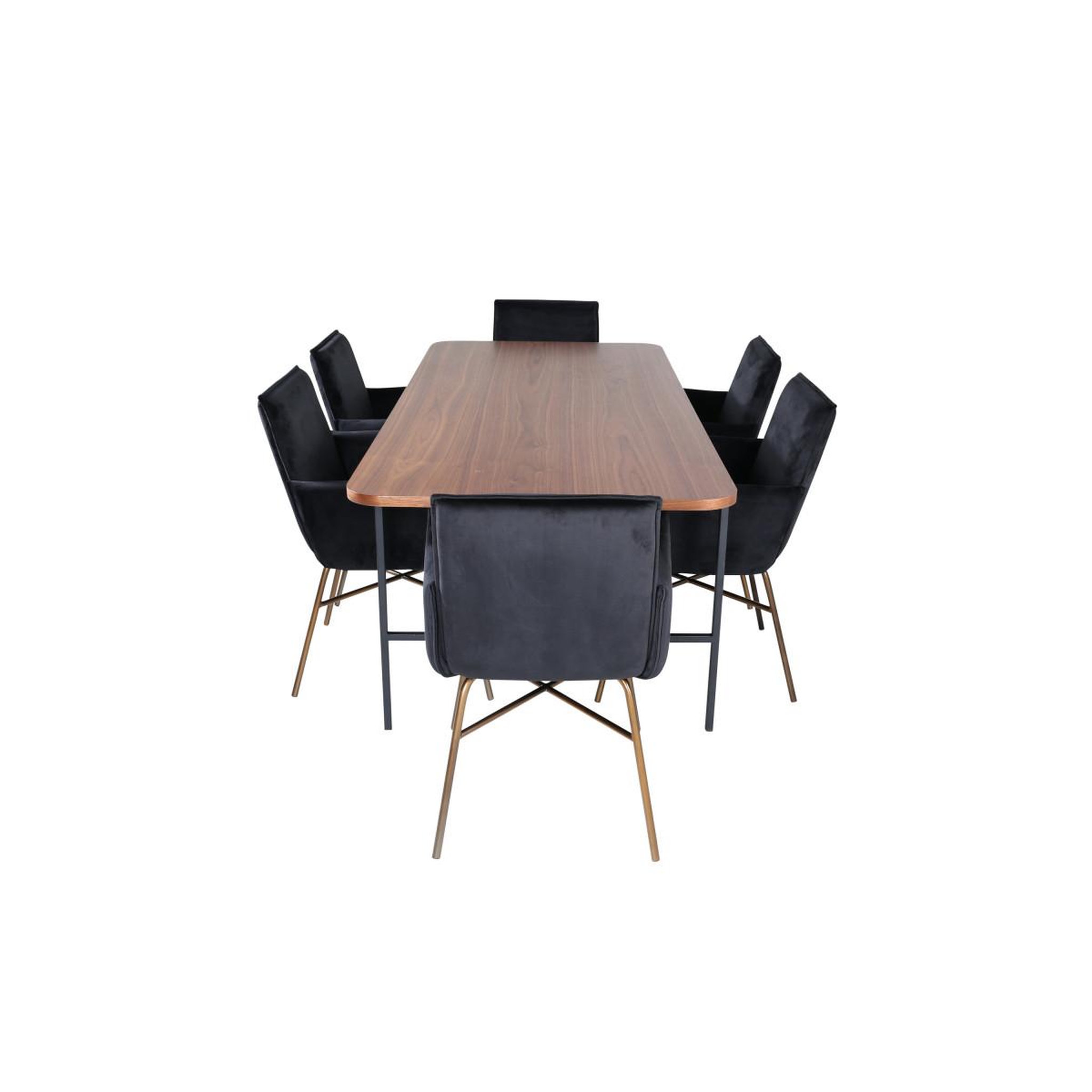 Voir la diapositive 2 : Paris Prix Ensemble table à manger & 6 chaises  uno & petra  200cm noir, cuivre & marron