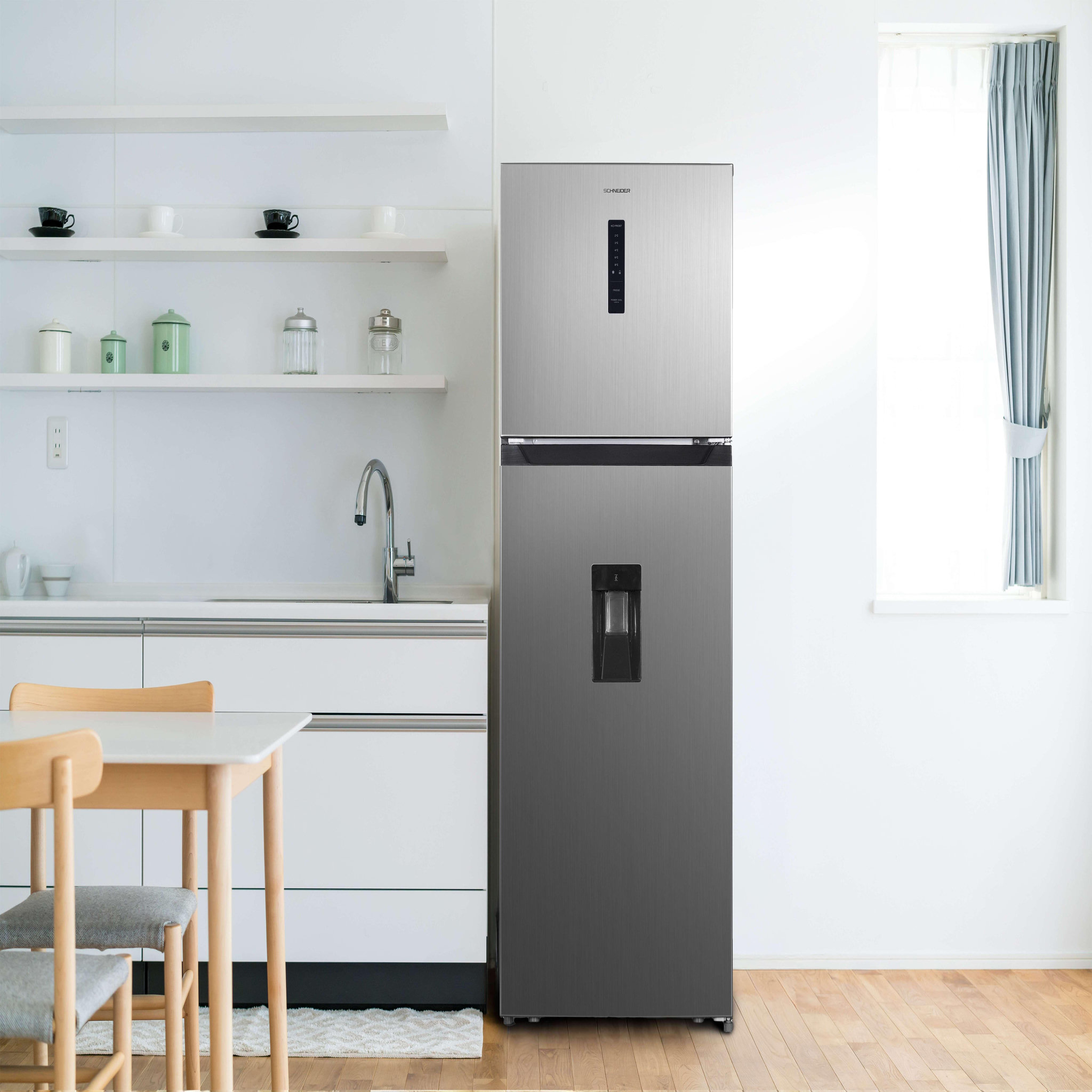 Voir la diapositive 2 : SCHNEIDER Réfrigérateur double porte 413L Inox - SCDD413NFWD-XE