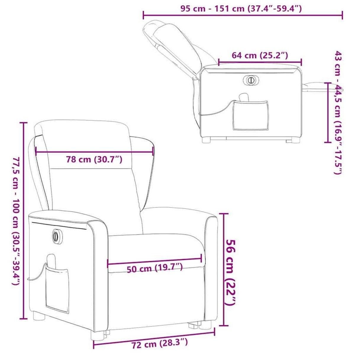 VIDAXL Fauteuil inclinable de massage electrique Marron Tissu