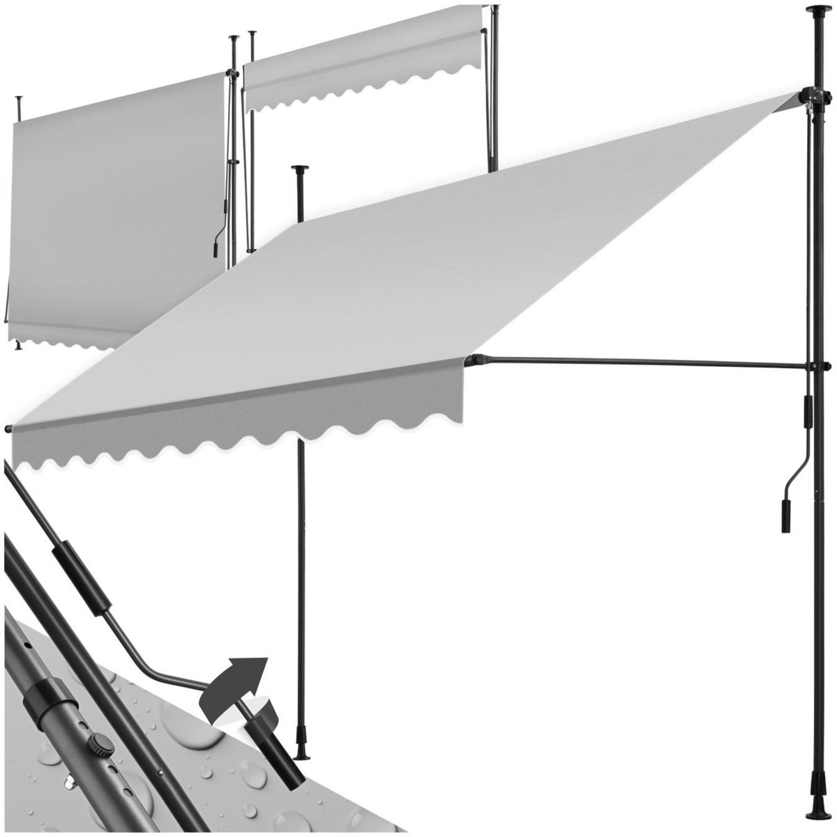 tectake Store à pince sans perçage avec manivelle gris clair 250 x 180 cm