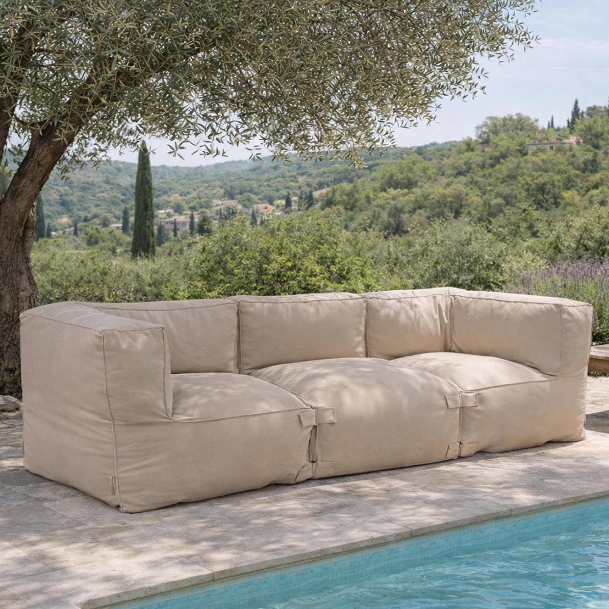 Voir la diapositive 2 : CONCEPT USINE Salon de jardin modulable 3 places beige en tissu déperlant praiano