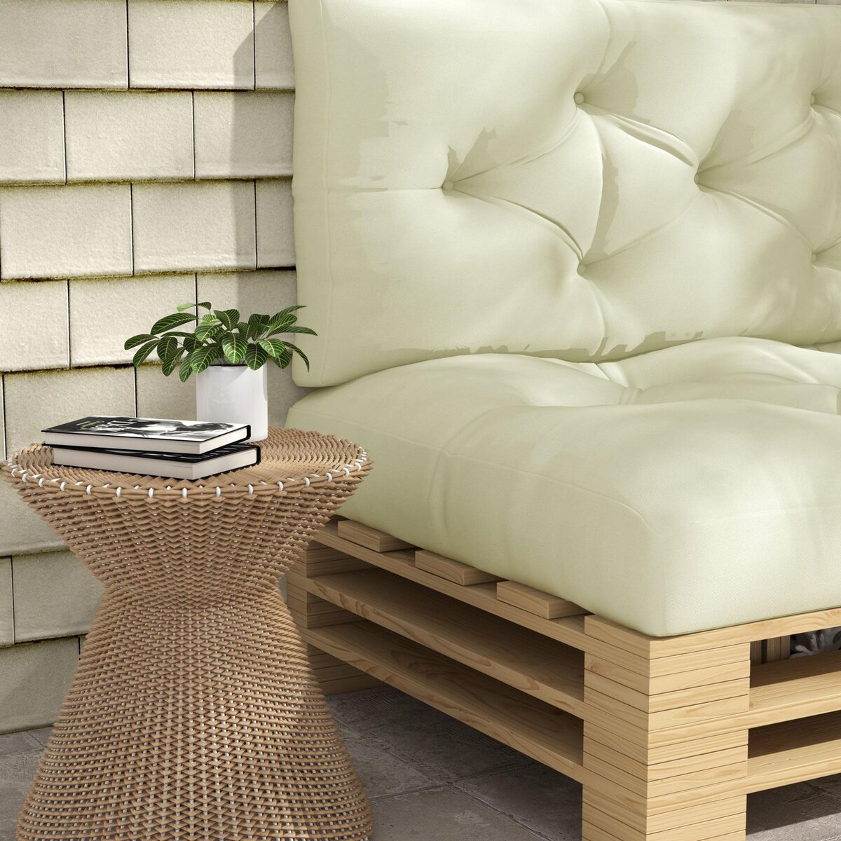 OUTSUNNY Lot de 2 coussins assises dossiers banc de jardin canapé dim. 120L x 80l x 12H cm polyester crème