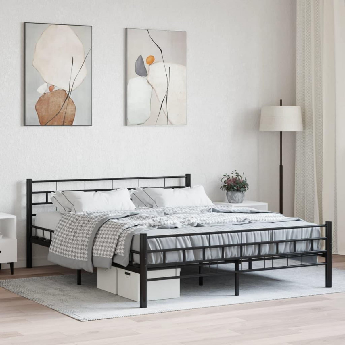 VIDAXL Cadre de lit sans matelas et tete de lit noir 160x200 cm acier