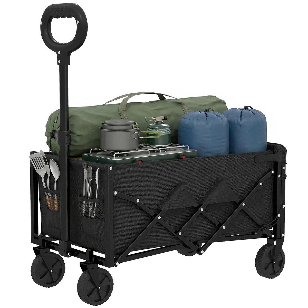 OUTSUNNY Chariot de transport pliable 60L porte arrière rabattable noir