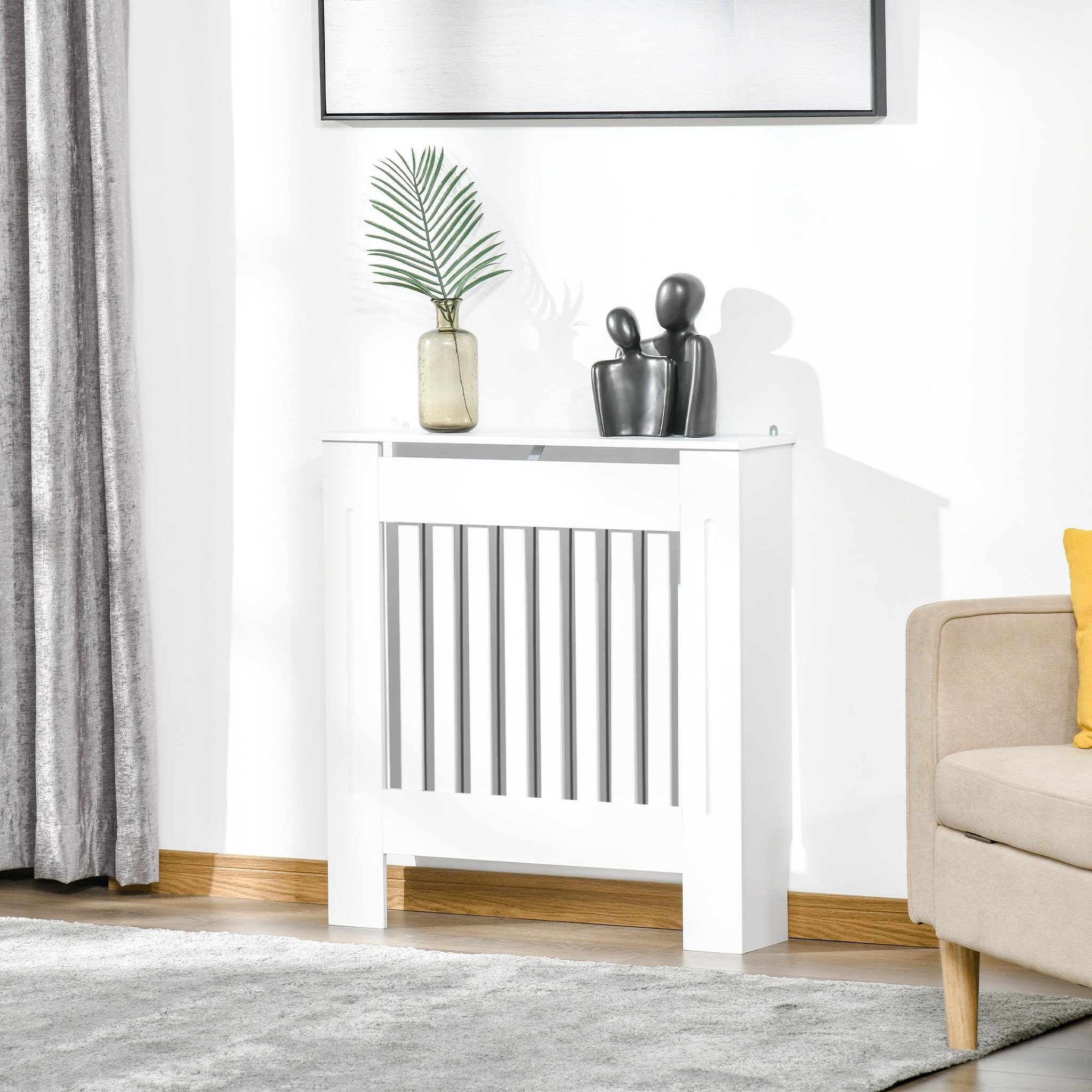 Voir la diapositive 2 : HOMCOM Cache-radiateur design panneau - grille d'aération verticale à lattes - dim. 78L x 19l x 81H cm - MDF blanc