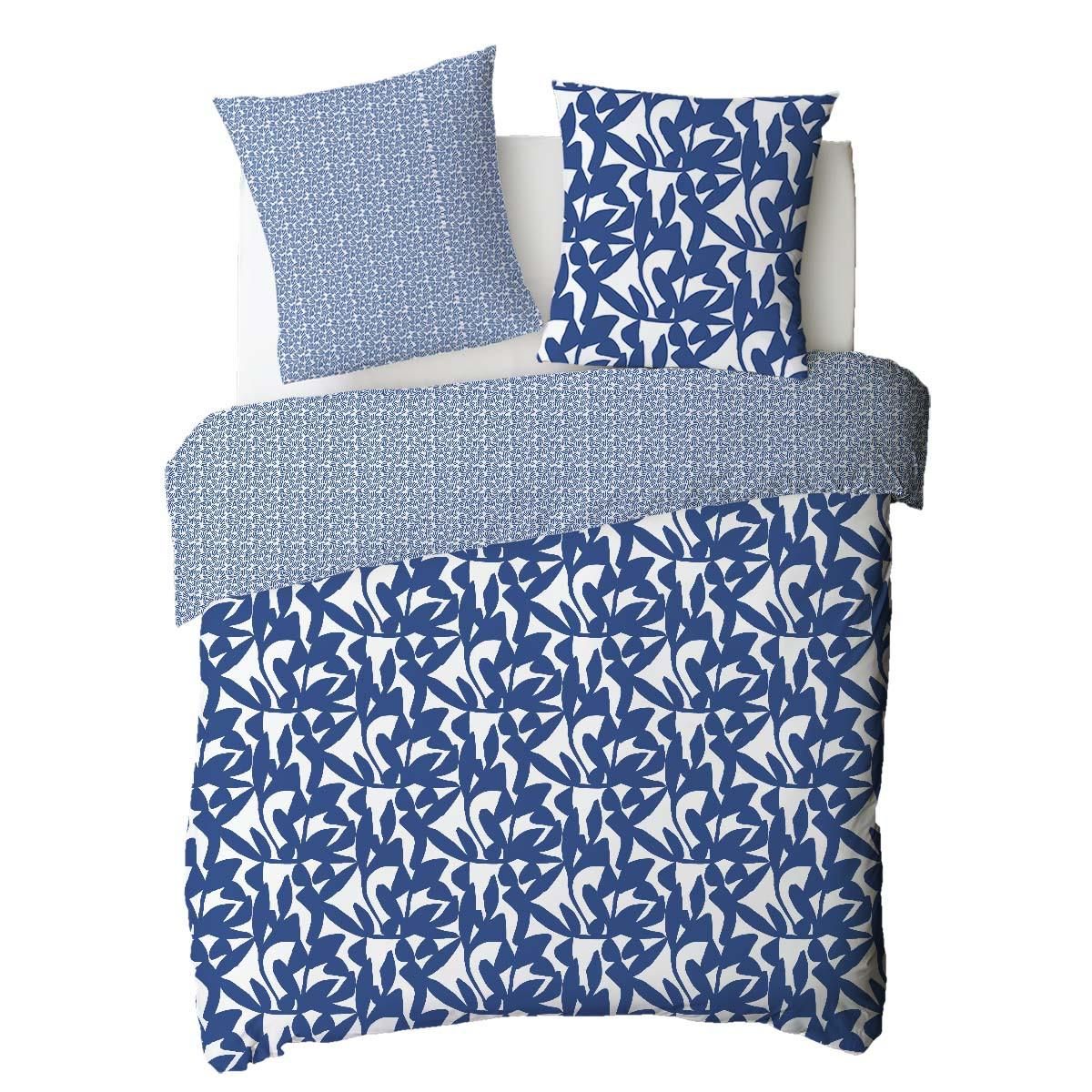 FUTURE HOME Parure de lit 2 personnes en coton 57 fils imprimé bleu