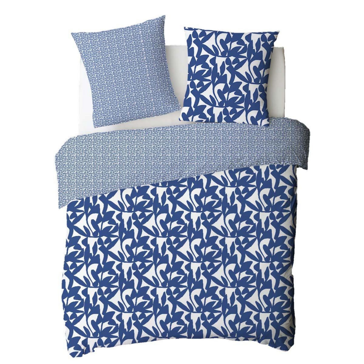 FUTURE HOME Parure de lit 2 personnes en coton 57 fils imprimé bleu