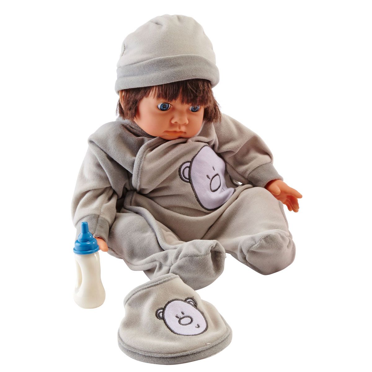 One Two Fun Mon bébé plein de vie 46 cm - pyjama ourson marron