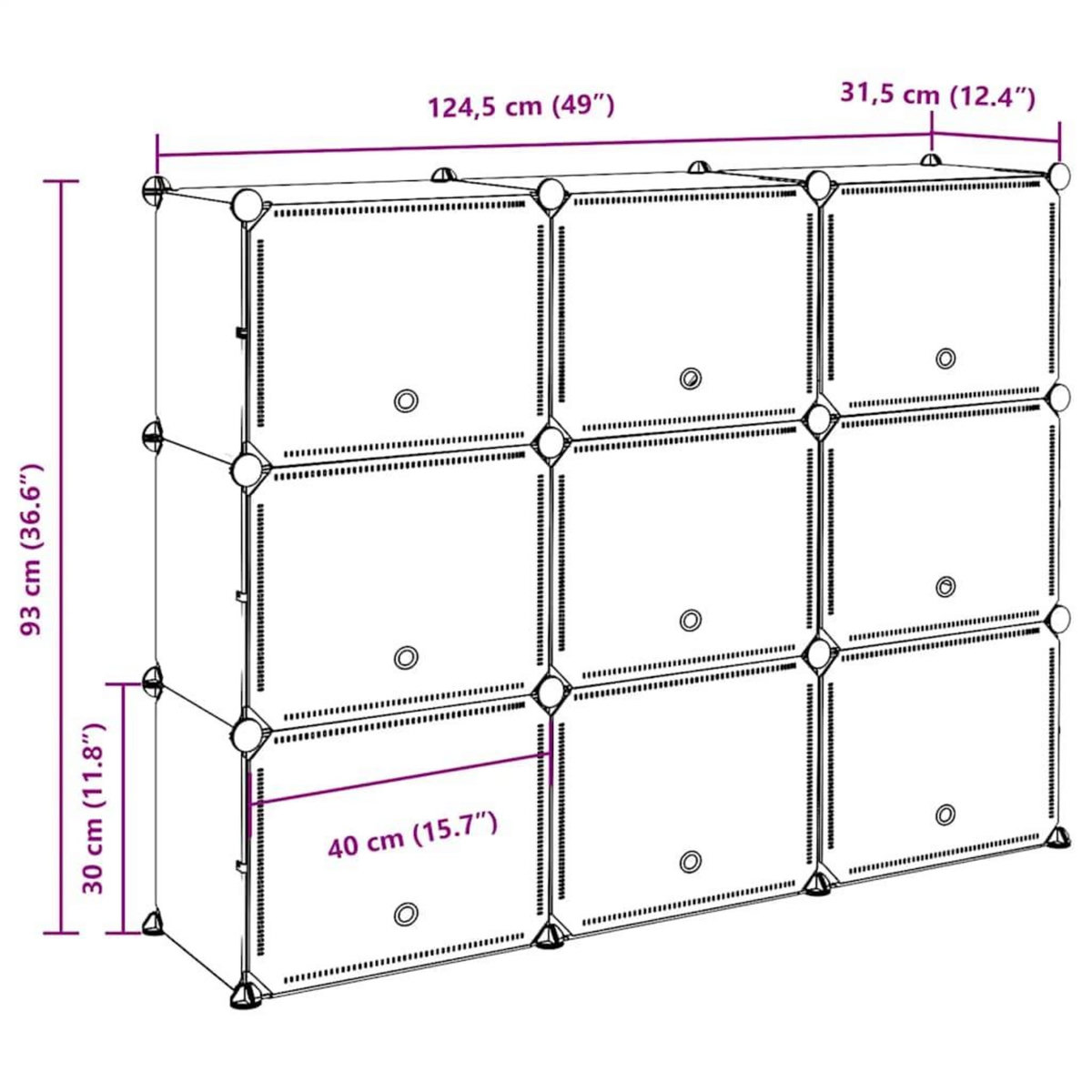 VIDAXL Cubes de rangement 9 pcs avec portes noir PP