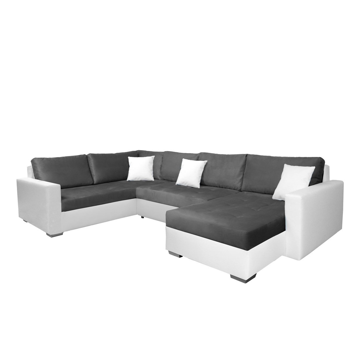 Canapé d'angle gauche panoramique convertible 5 places tissu simili avec coffre MAGNUS