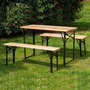 Voir la diapositive 2 : OUTSUNNY Table de camping pique-nique pliable portable + 2 bancs pliables métal époxy noir bois massif sapin