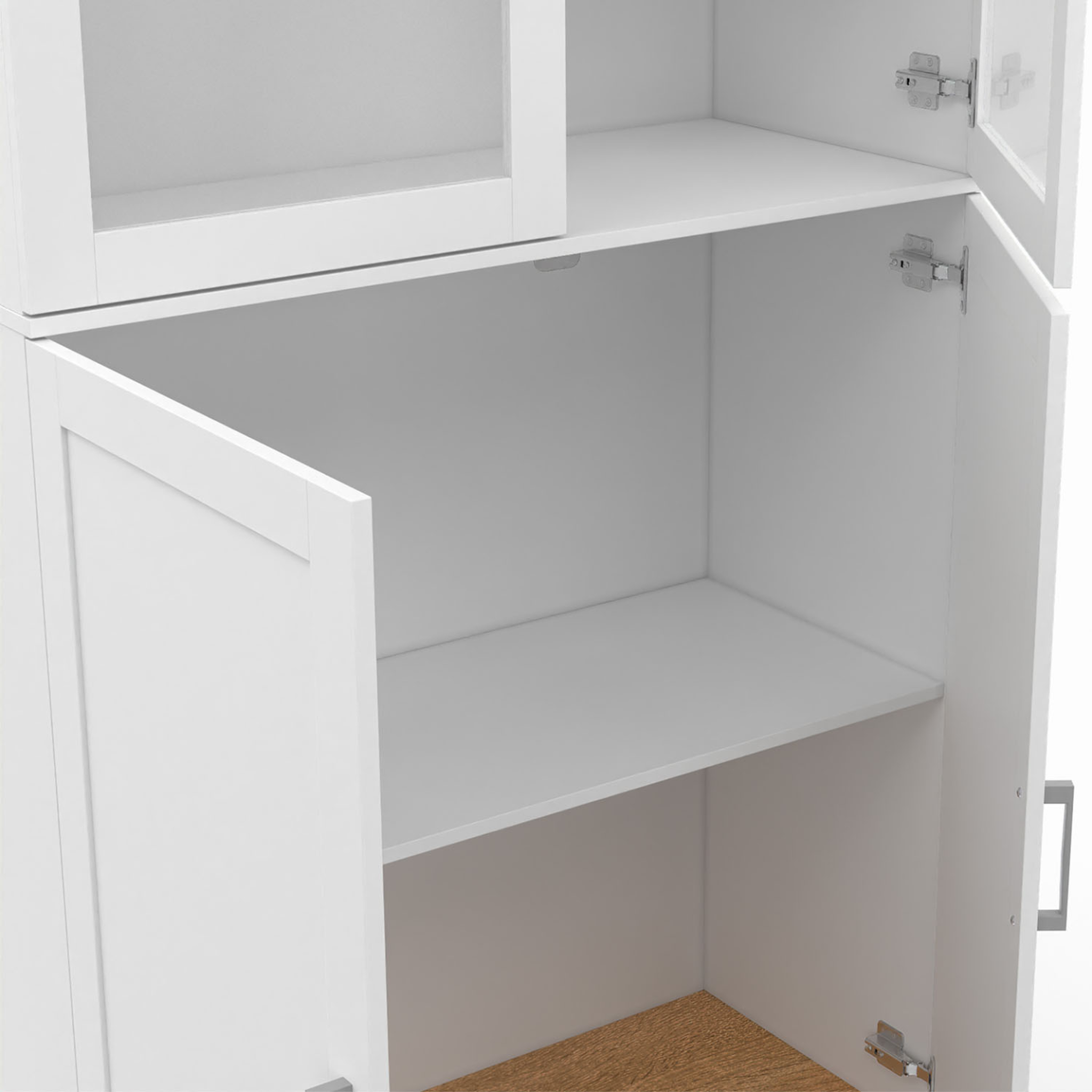 Voir la diapositive 6 : ID MARKET Meuble armoire colonne salle de bain vito 4 portes dont 2 vitrées blanc et bois