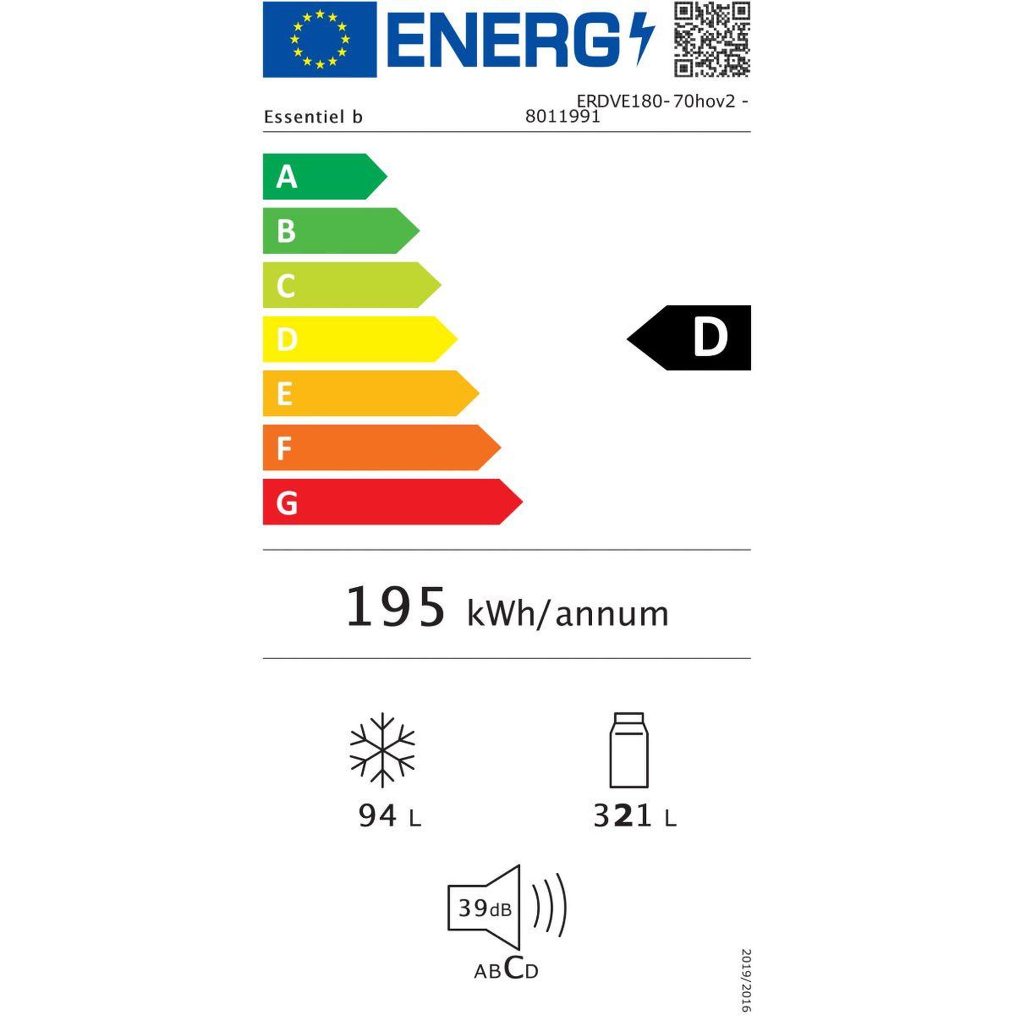 Voir la diapositive 6 : ESSENTIEL B Réfrigérateur 2 portes erdve180-70hov2