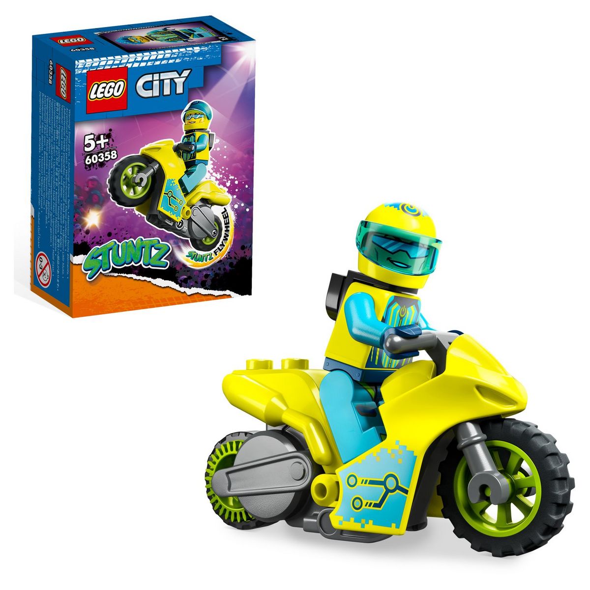 LEGO City 60358 La cyber moto de de cascade, Jouet Véhicule pour Effectuer des Sauts et des Figures, Jeu pour Garçons et Filles 5 Ans