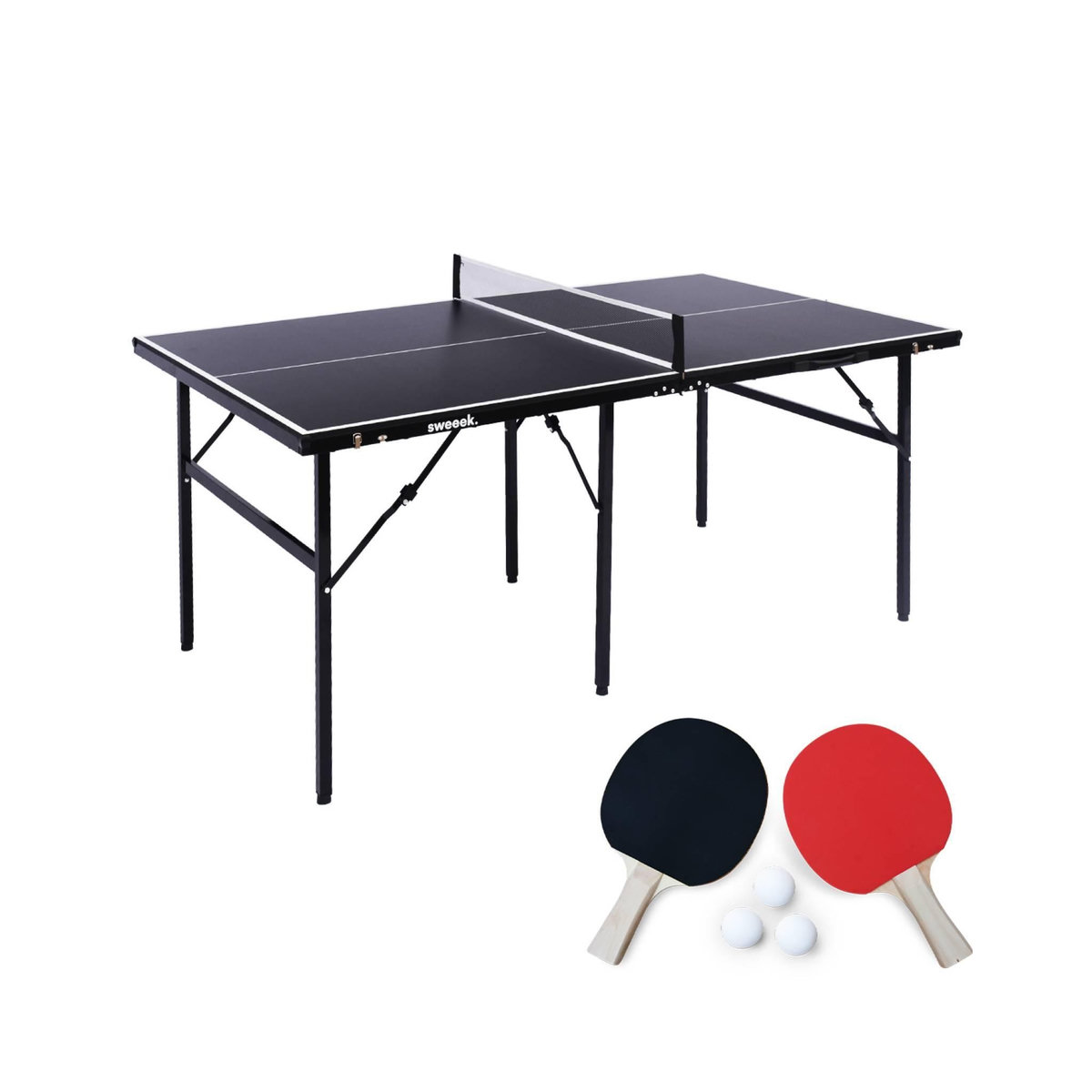 SWEEEK Table de ping pong d'intérieur médium avec 2 raquettes et 3 balles