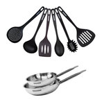 Fackelmann Set de 2 poêles 20 et 24 cm en inox et 6 ustensiles Fackelmann Eterna