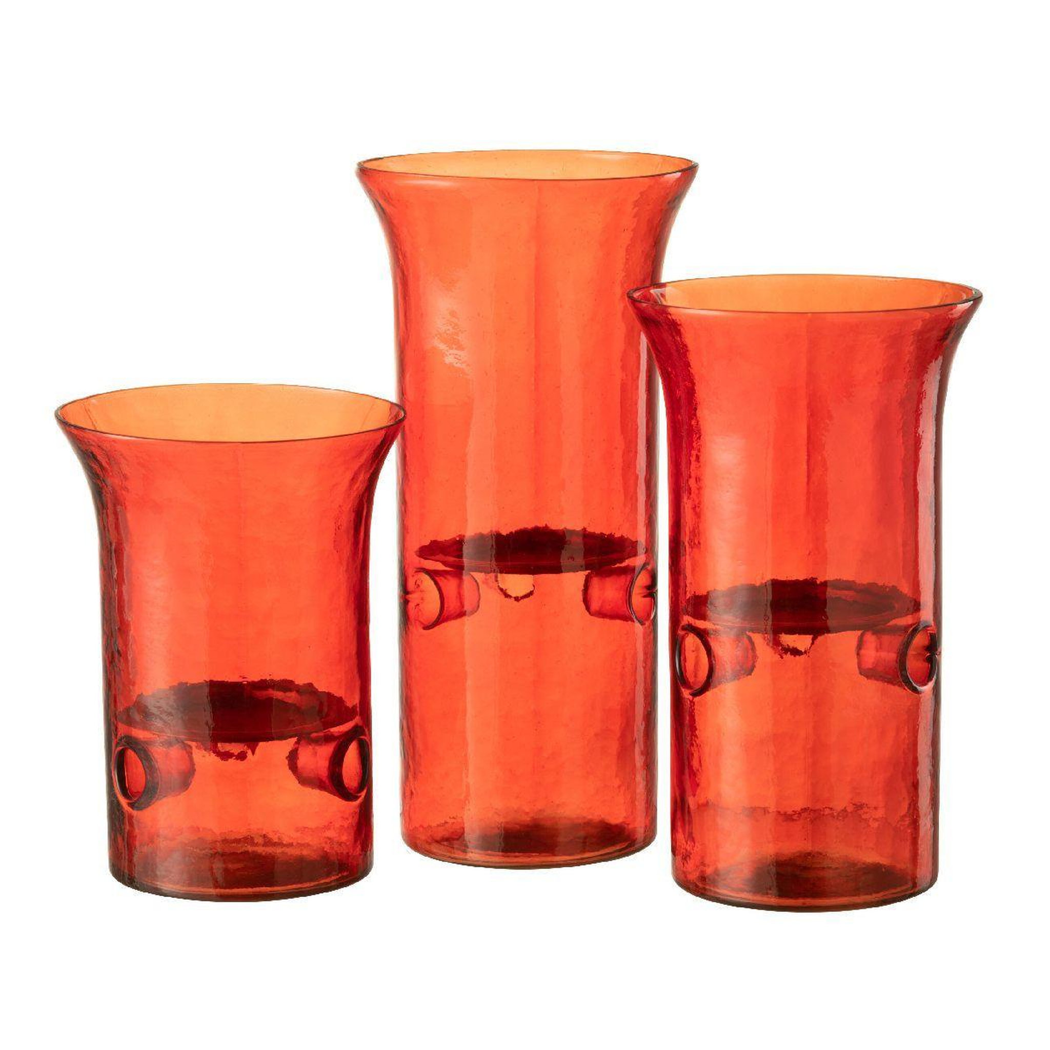 J-LINE Lot de 3 Photophores en Verre  Mexican  30cm Rouge