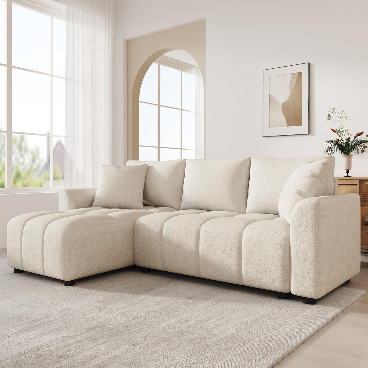 MERAX Canapé d'angle réversible fixe 3 places tissu