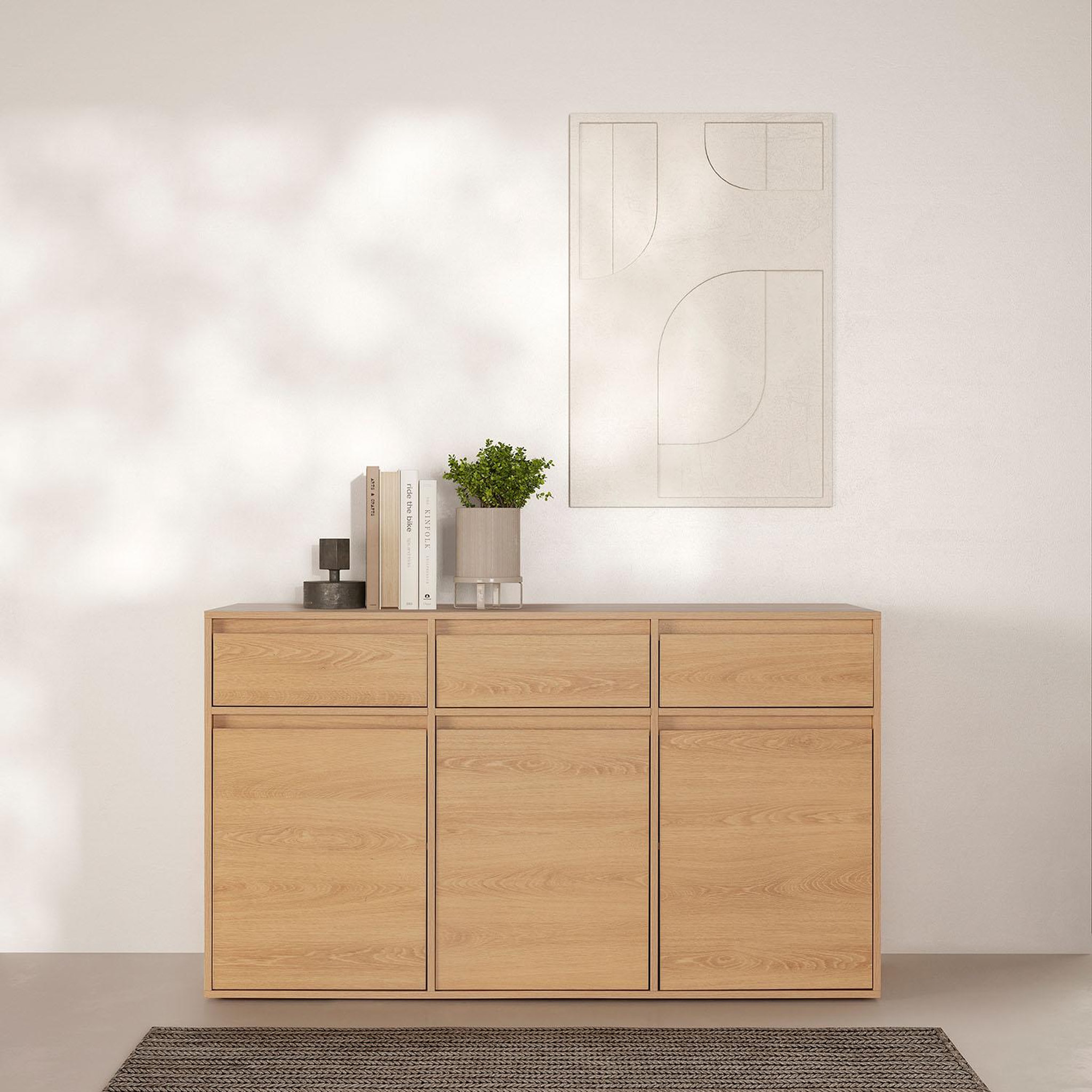 Voir la diapositive 2 : VS VENTA-STOCK Buffet Tori 3 portes 3 tiroirs, coloris chêne, 140 cm