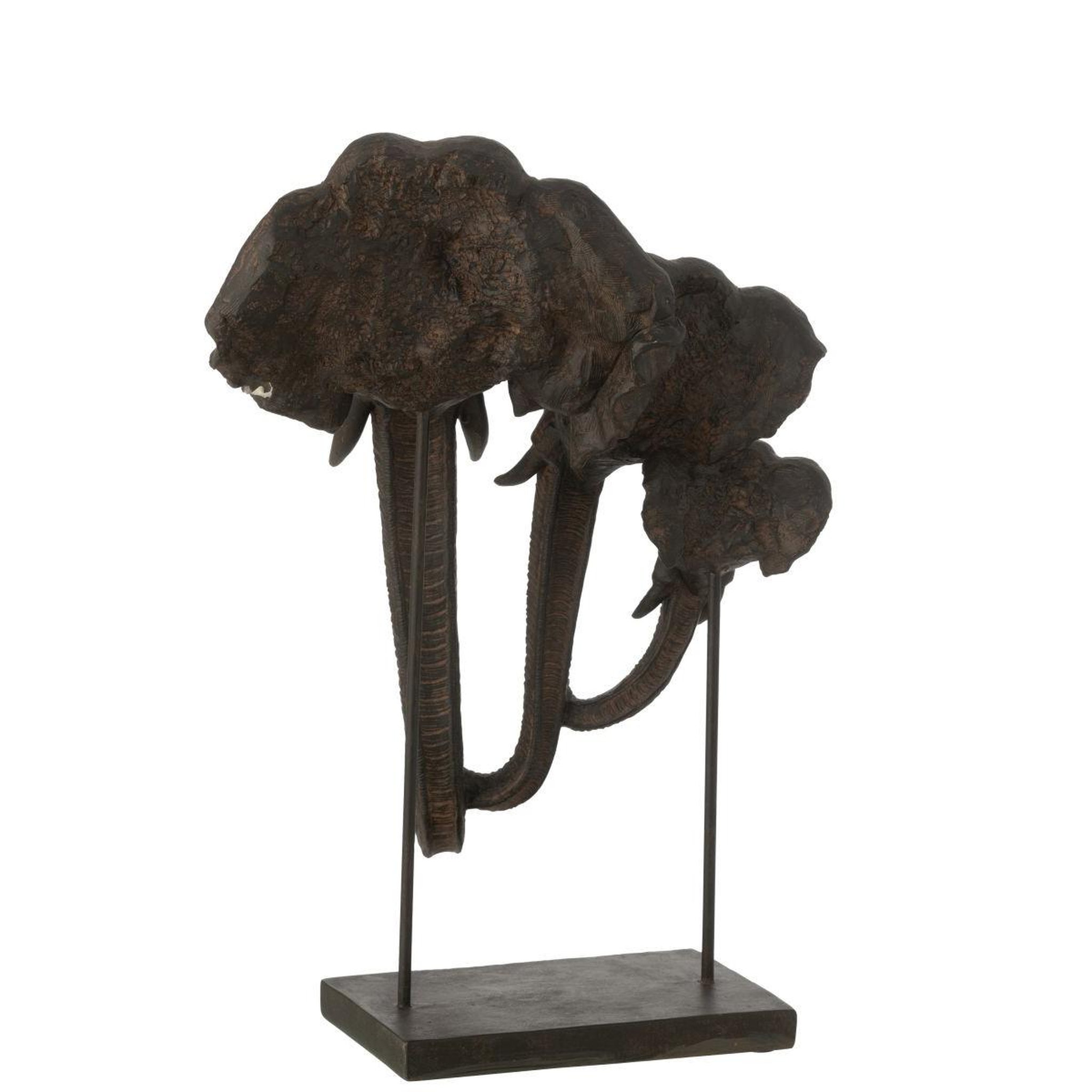 Voir la diapositive 2 : J-LINE Statuette famille d'éléphant  afrique  43cm marron foncé